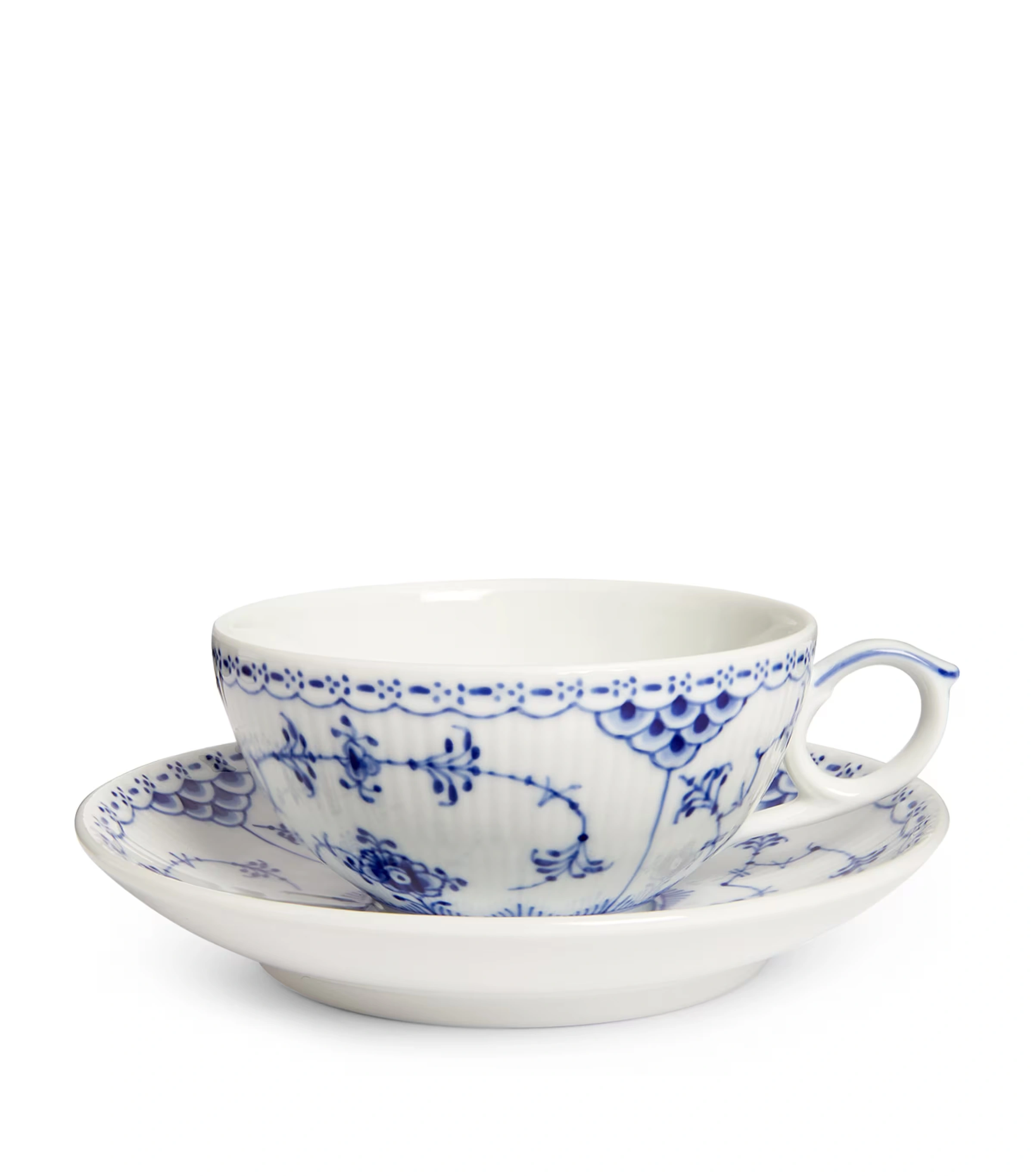 Blue Fluted Half Lace Teacup and Saucer