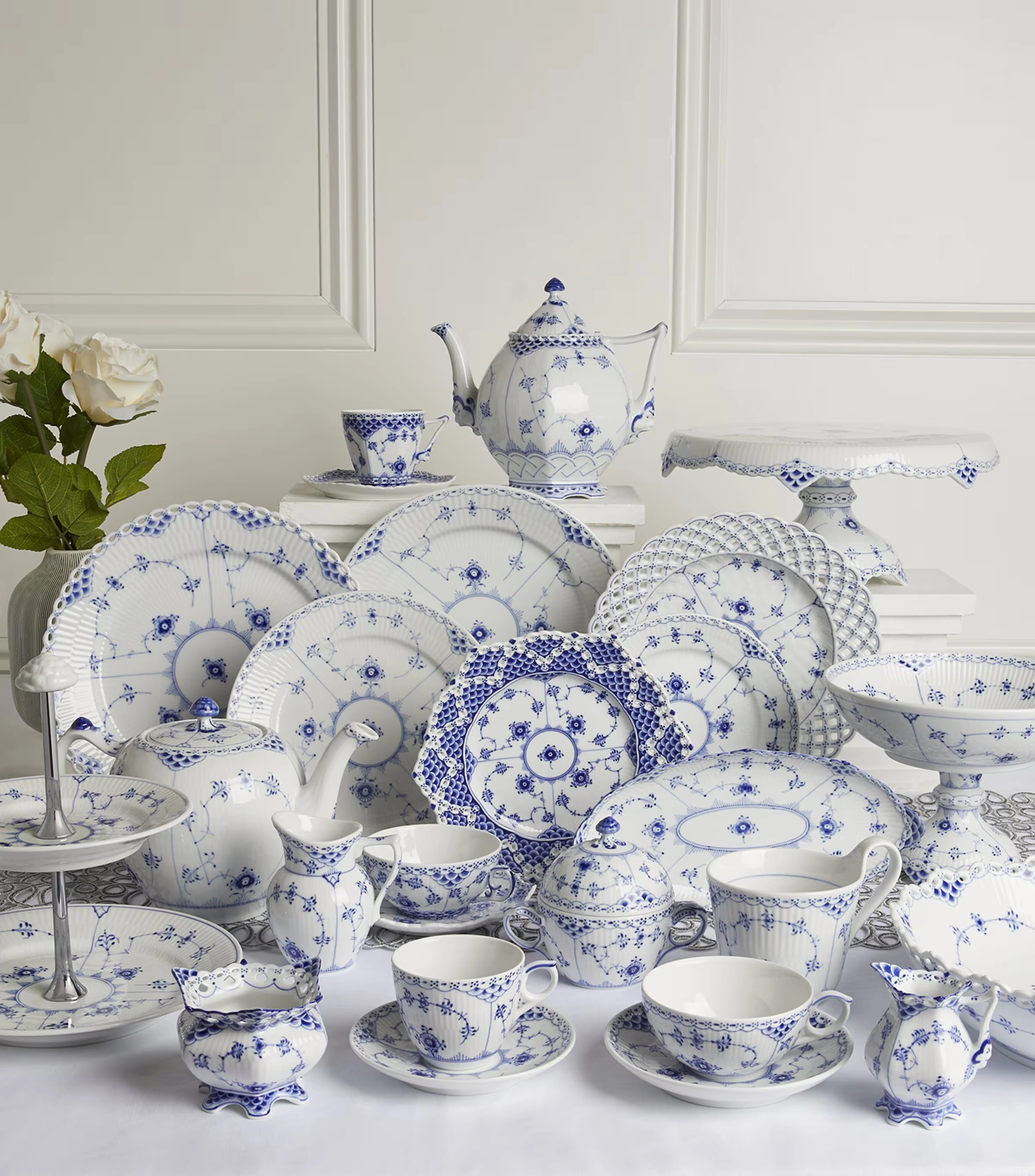 Blue Fluted Half Lace Teacup and Saucer