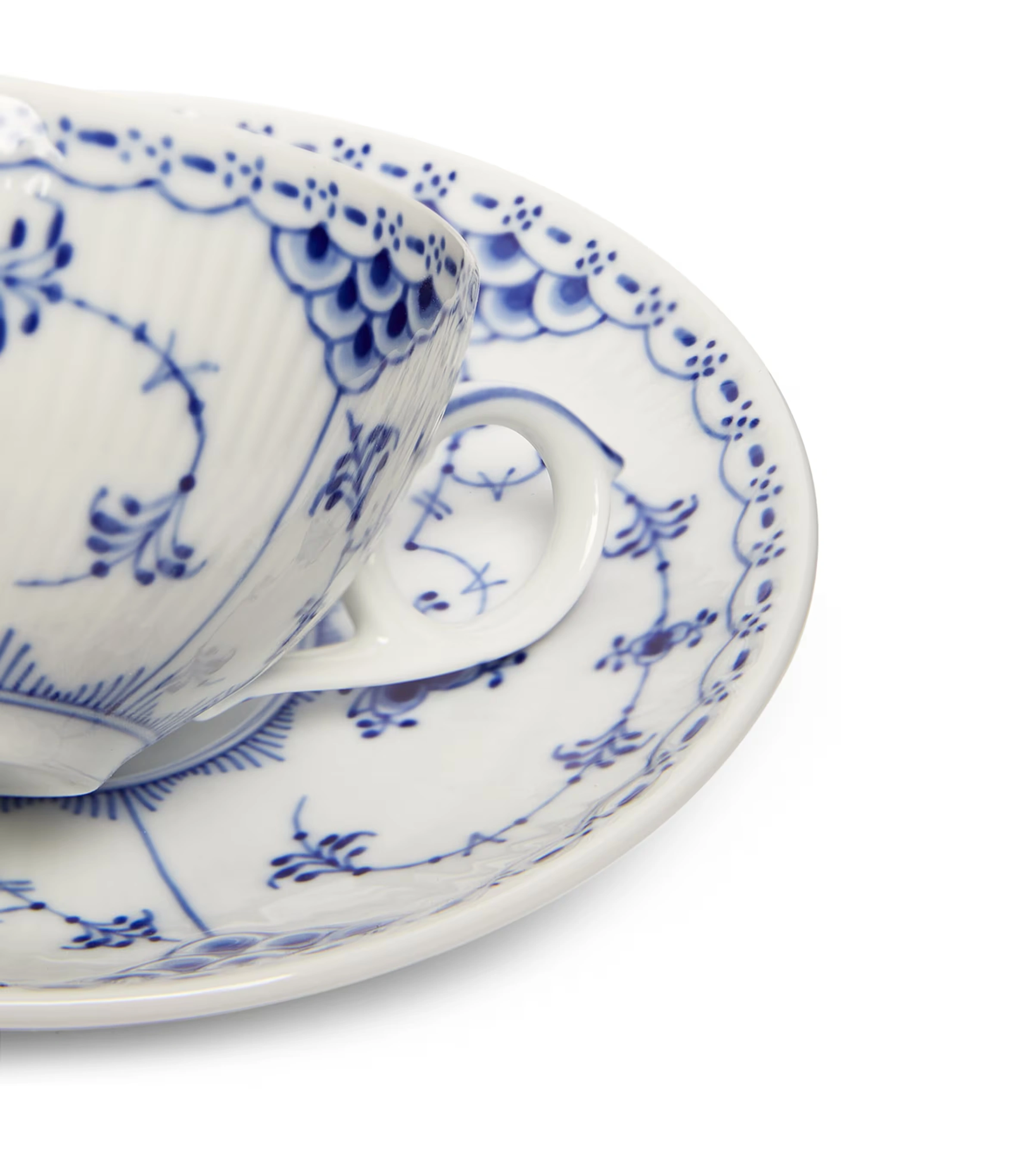 Blue Fluted Half Lace Teacup and Saucer 4 Blue Fluted Half Lace Teacup and Saucer