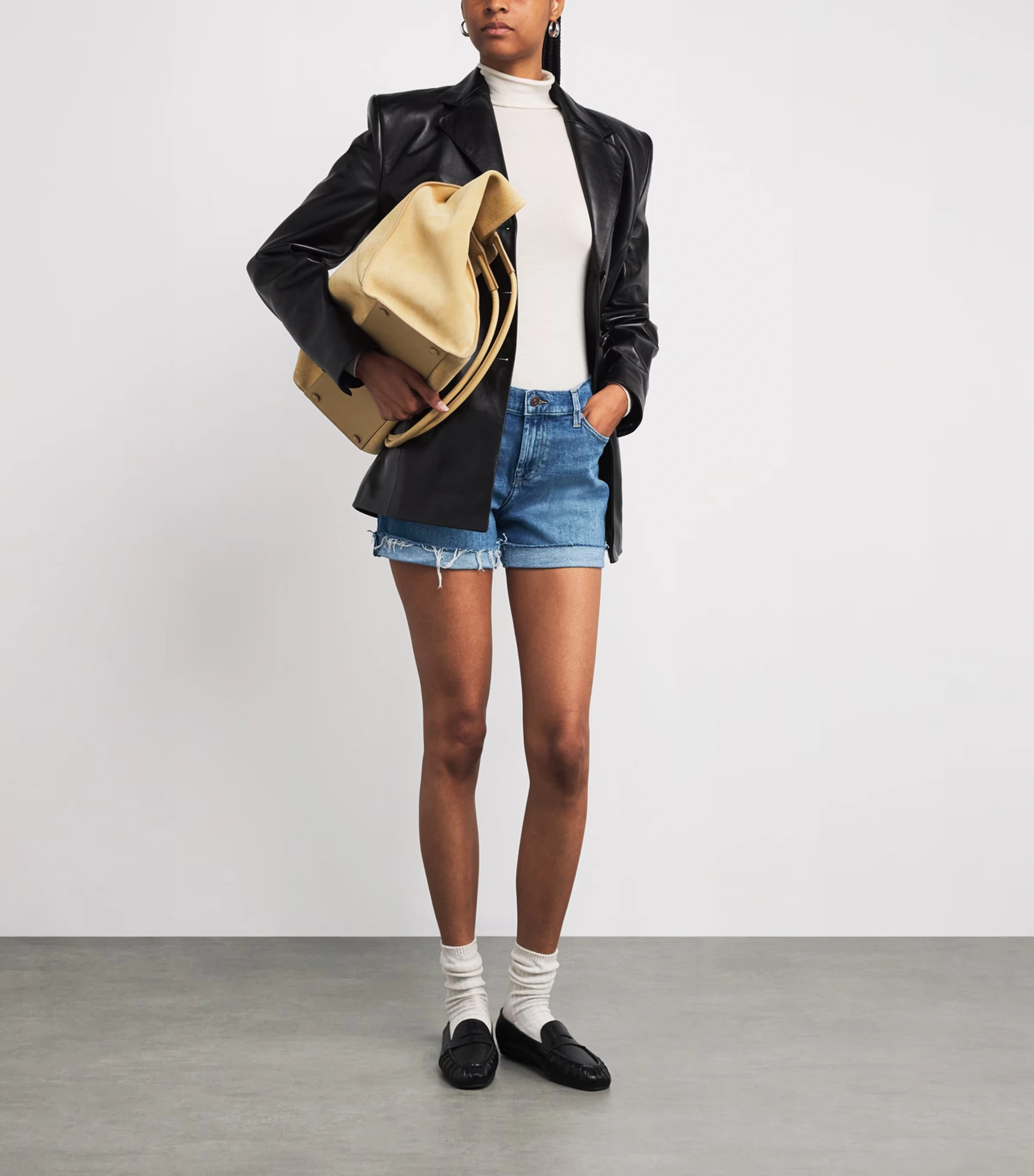 Mid Roll Denim Shorts