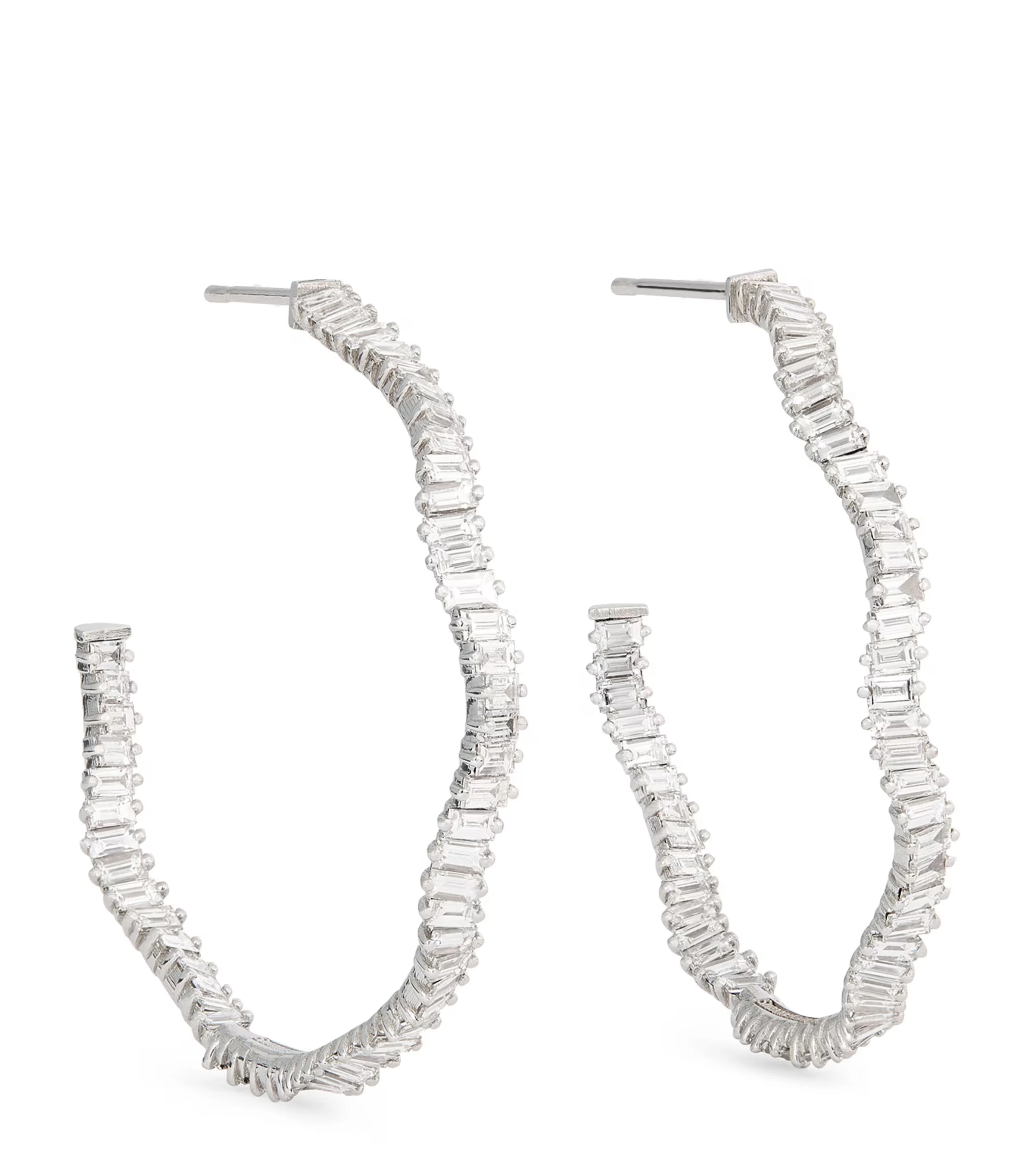 White Gold and Diamond Classic Fireworks Wave Hoop Earrings