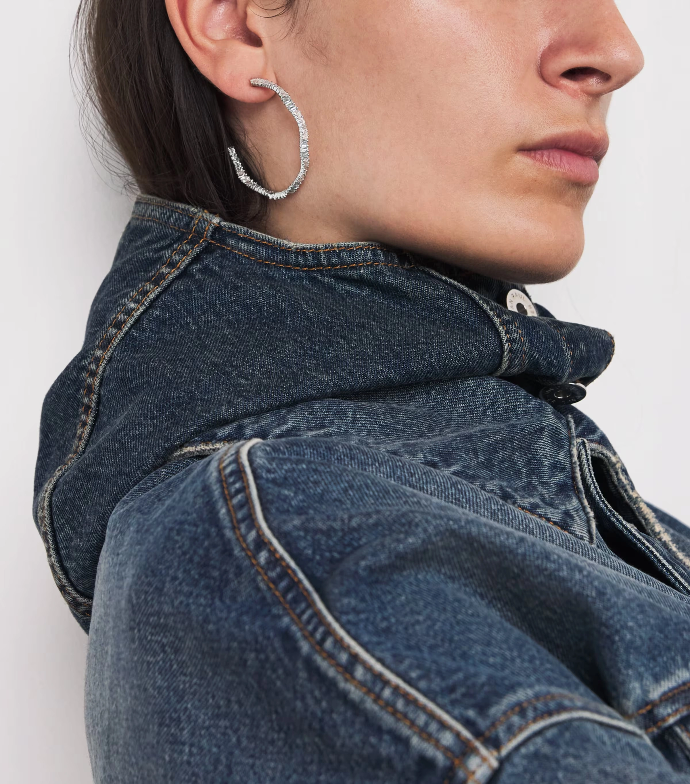 White Gold and Diamond Classic Fireworks Wave Hoop Earrings