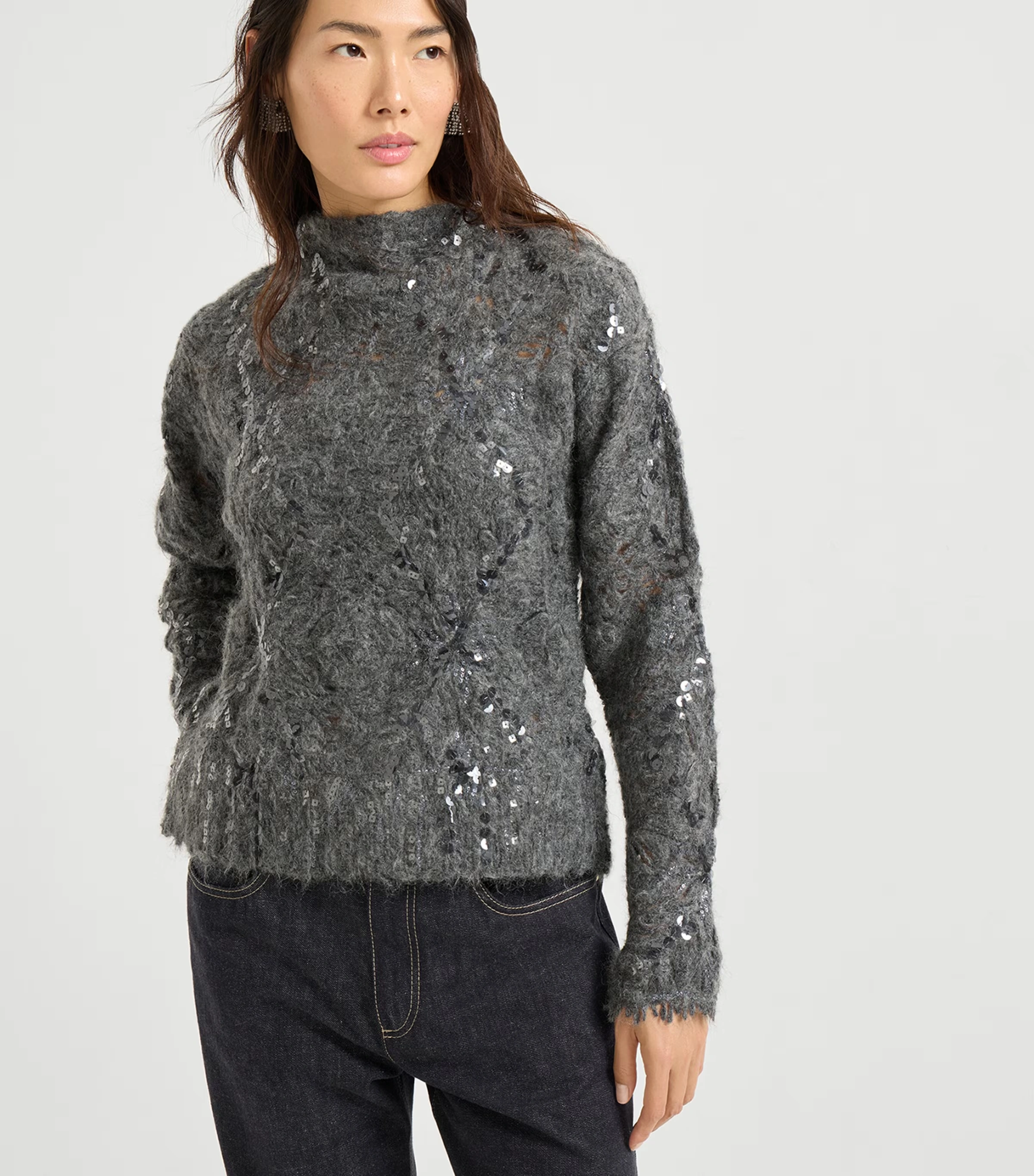 Mohair-Wool-Blend Embroidered Frosty Sweater