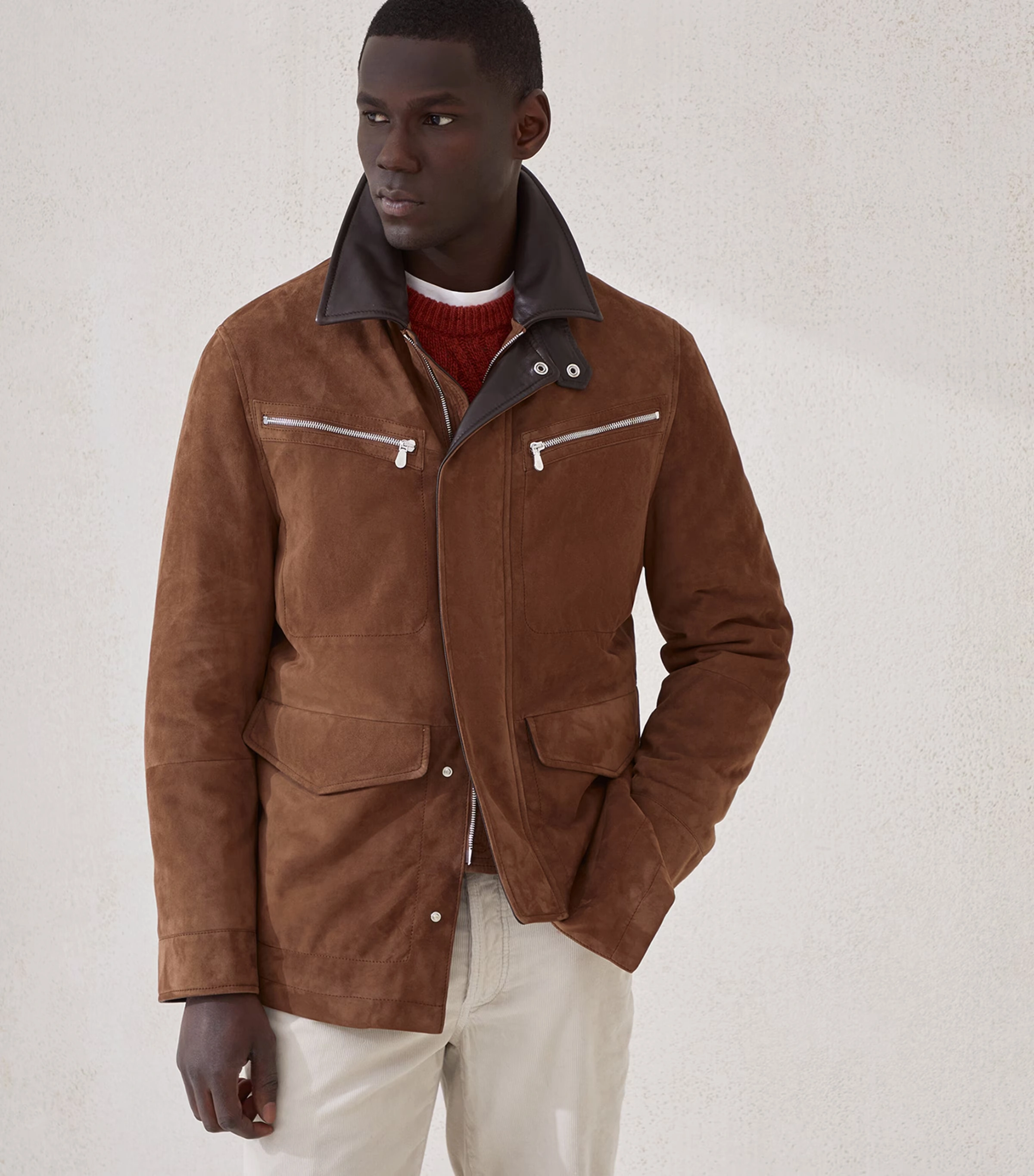 Suede Leather Padded Jacket