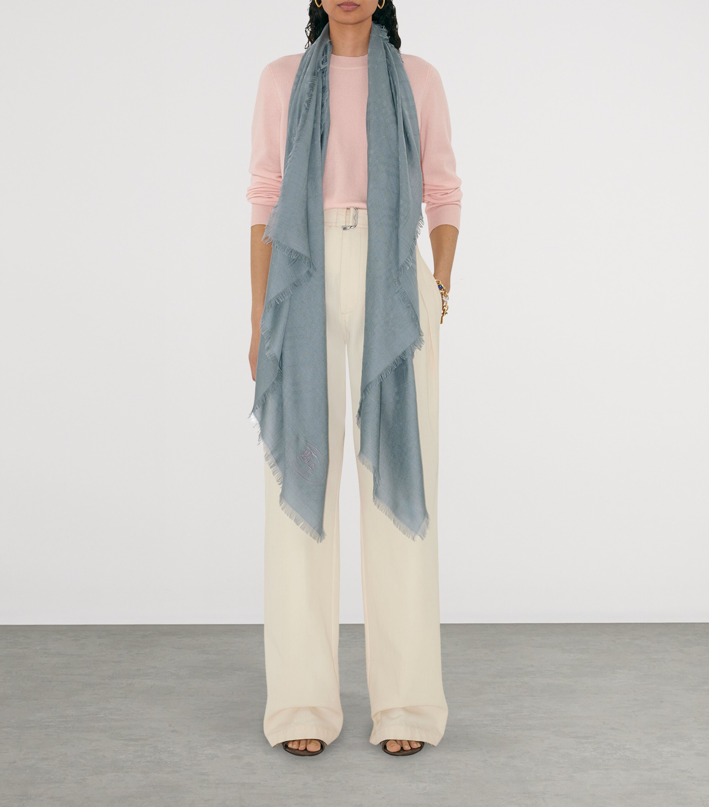 Wool-Silk Wide Check Scarf