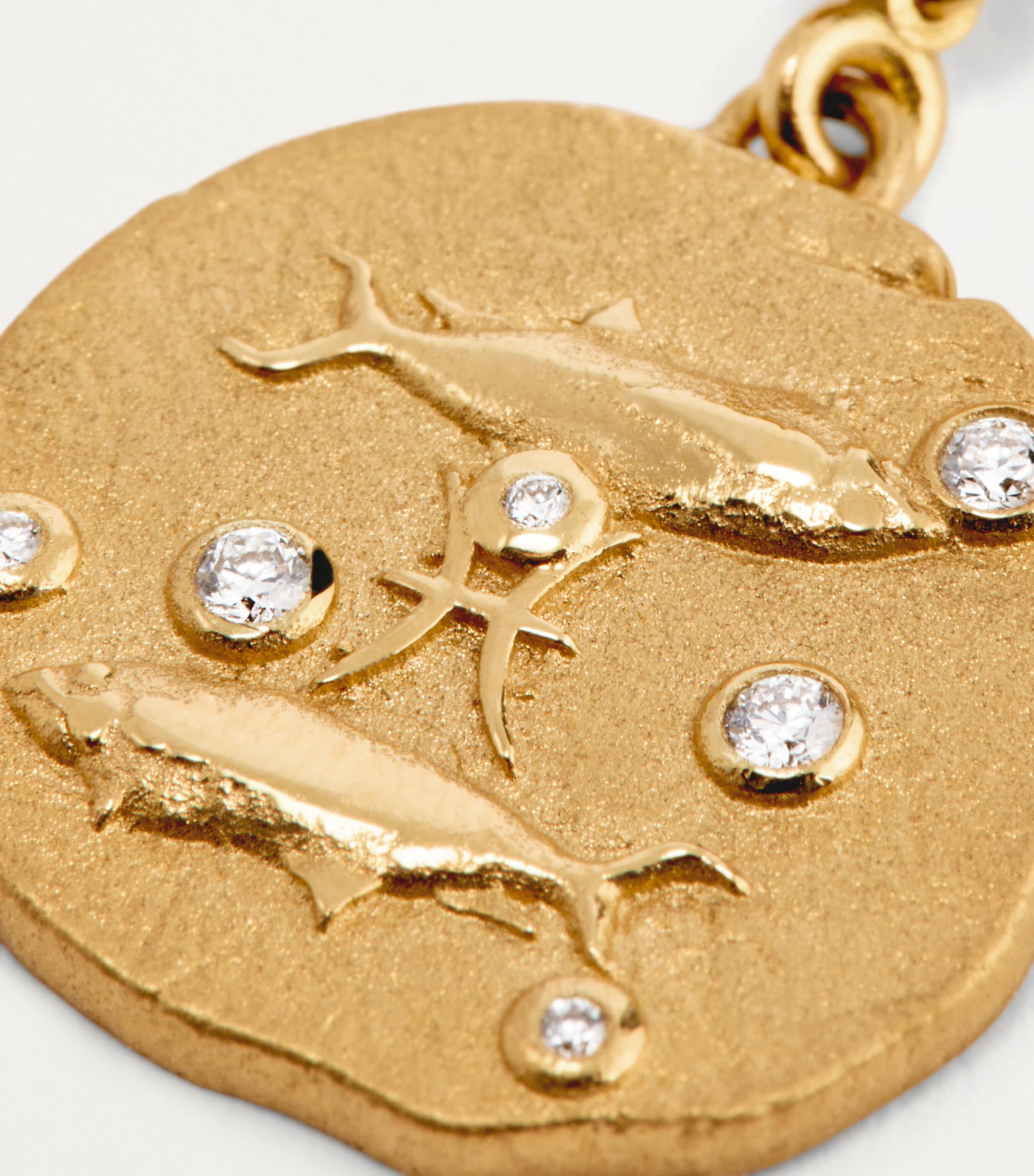 Small Yellow Gold and Diamond Pisces Coin Charm 5 Small Yellow Gold and Diamond Pisces Coin Charm