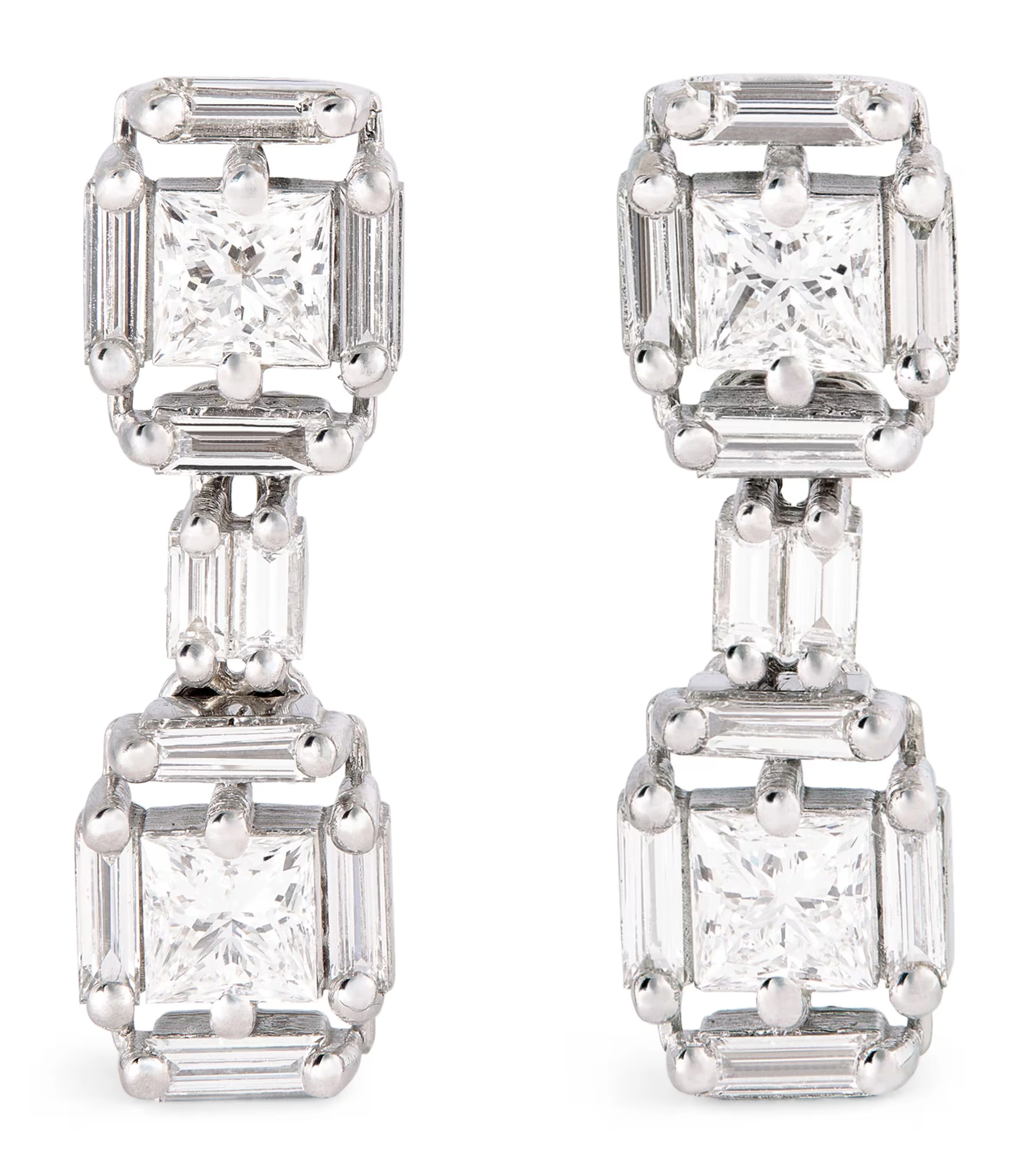 White Gold and White Diamond Princess Drop Earrings