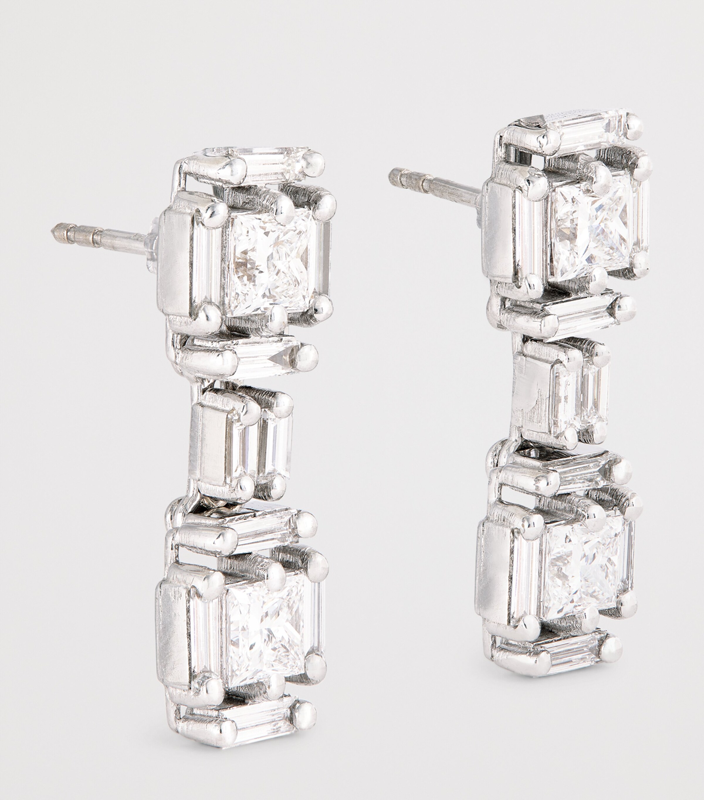 White Gold and White Diamond Princess Drop Earrings 3 White Gold and White Diamond Princess Drop Earrings