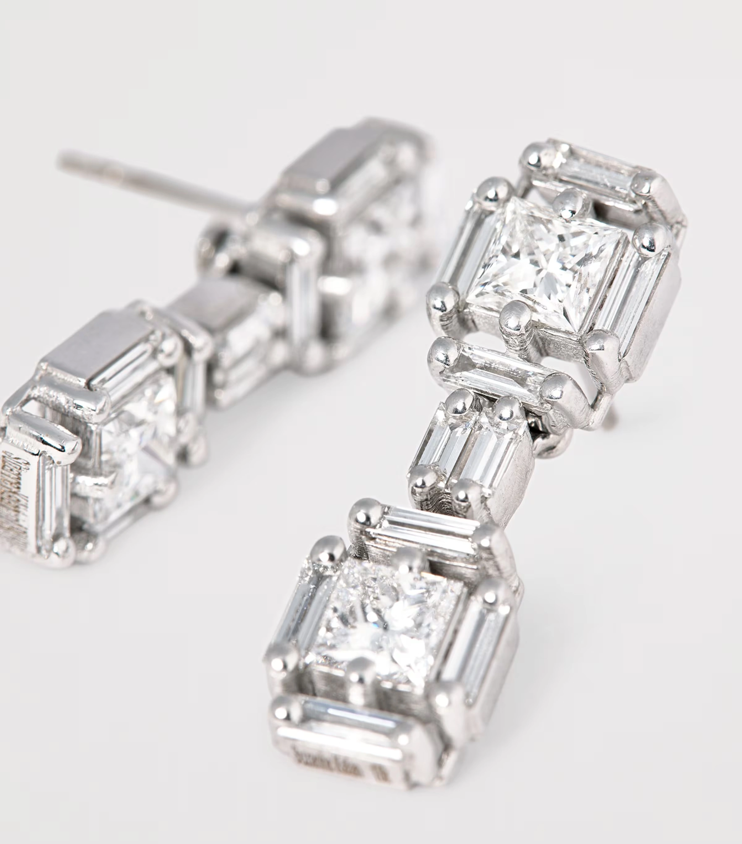 White Gold and White Diamond Princess Drop Earrings 5 White Gold and White Diamond Princess Drop Earrings
