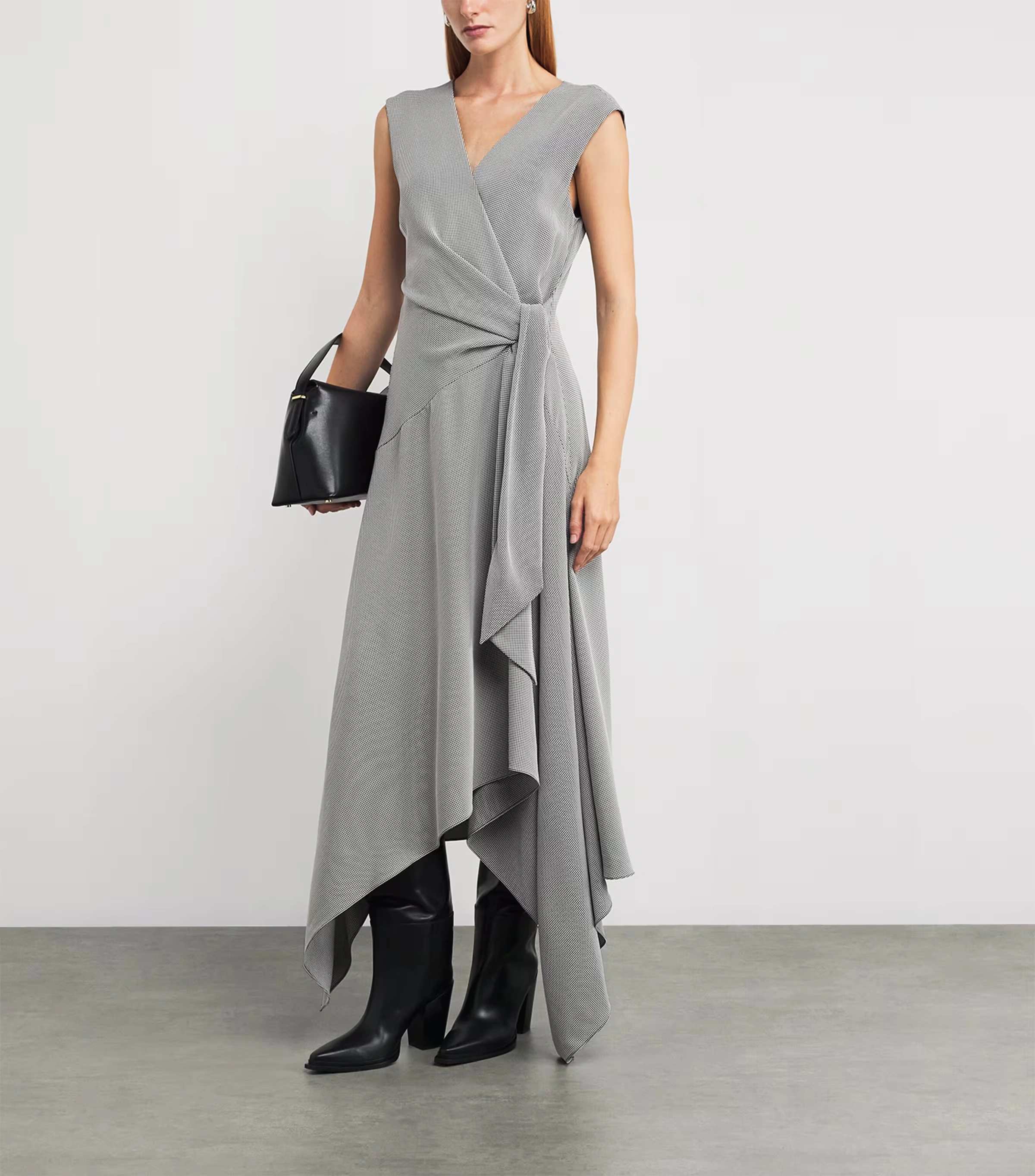 Houndstooth Handkerchief Midi Dress