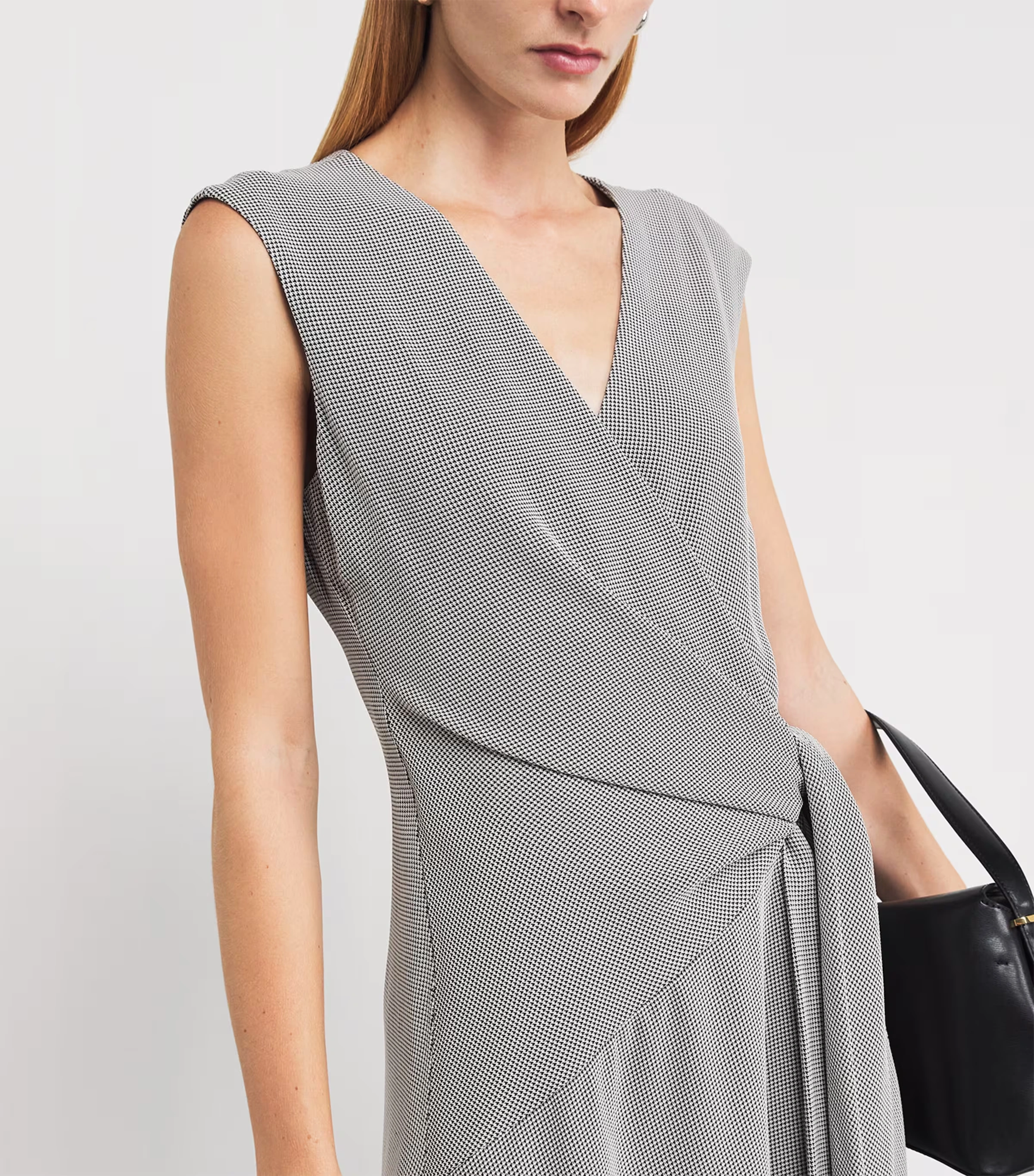 Houndstooth Handkerchief Midi Dress