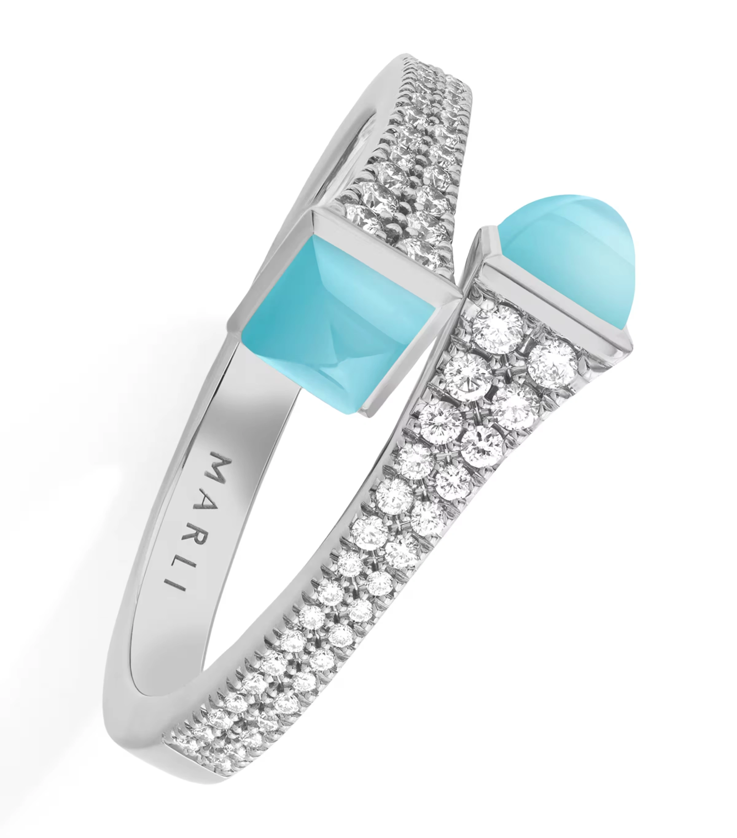 White Gold, Diamond and Sea Blue Chalcedony Cleo Ring