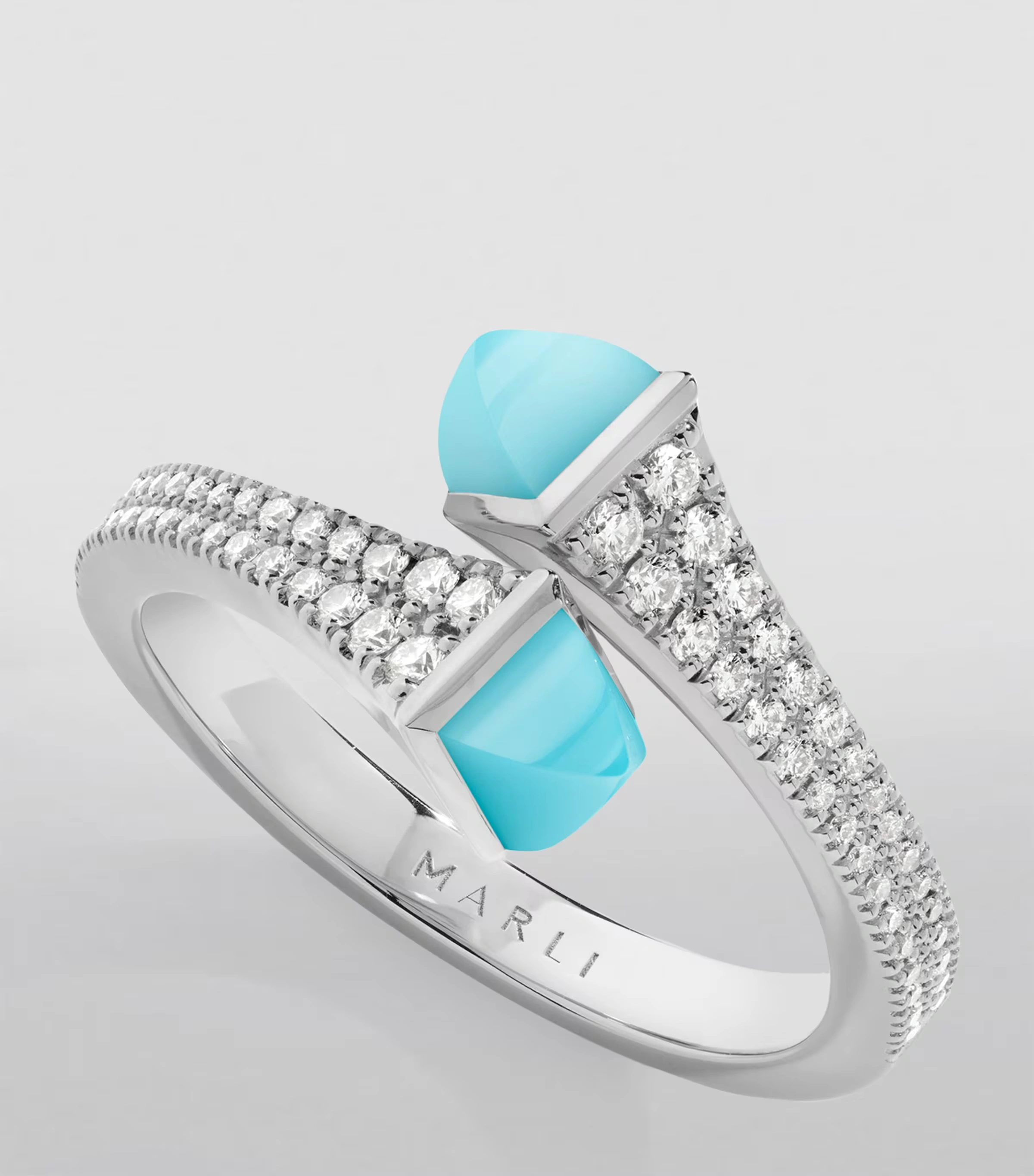 White Gold, Diamond and Sea Blue Chalcedony Cleo Ring