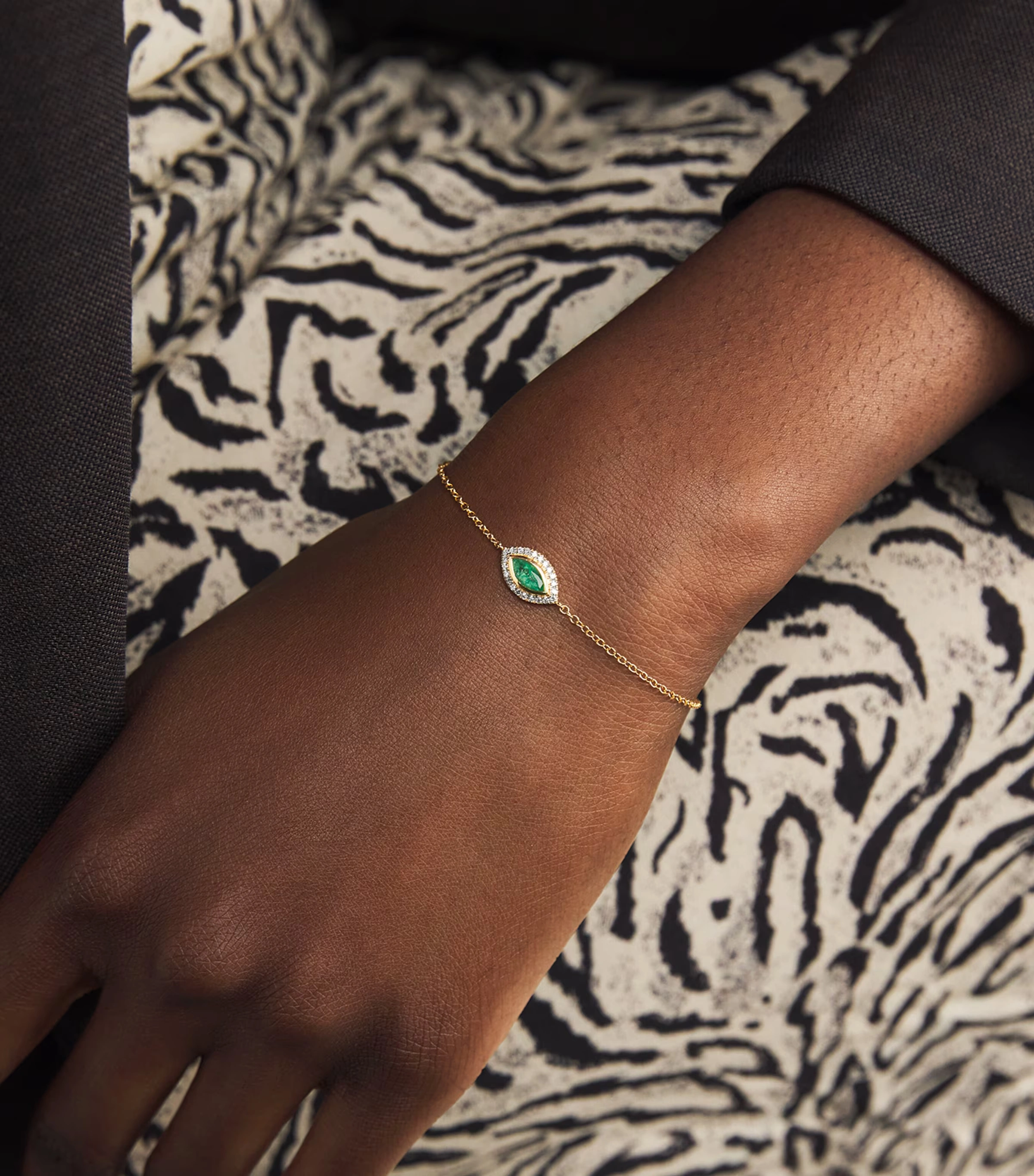 Yellow Gold, Diamond and Emerald Evil Eye Bracelet