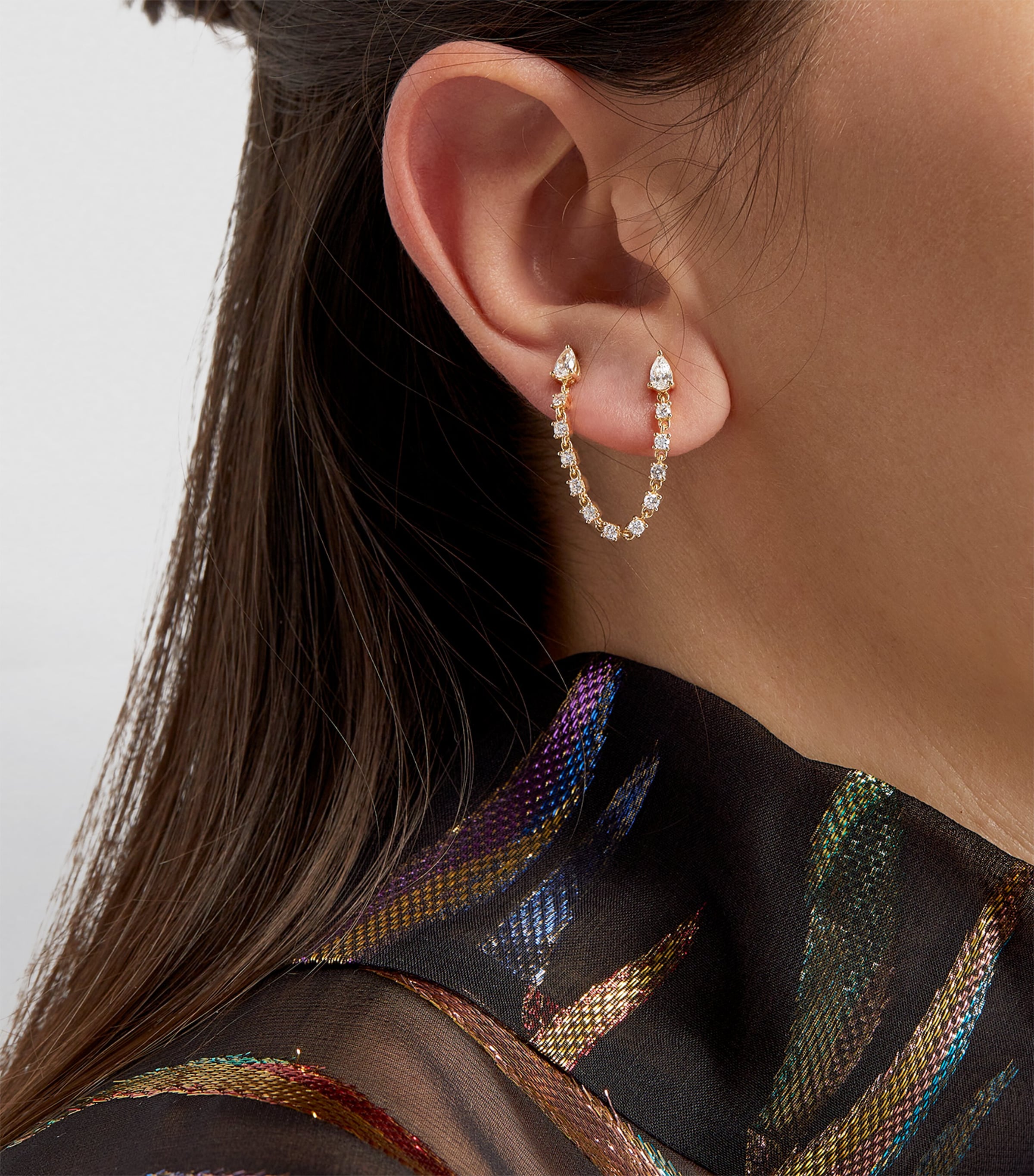 Yellow Gold and Diamond Double-Pierced Loop Single Earring