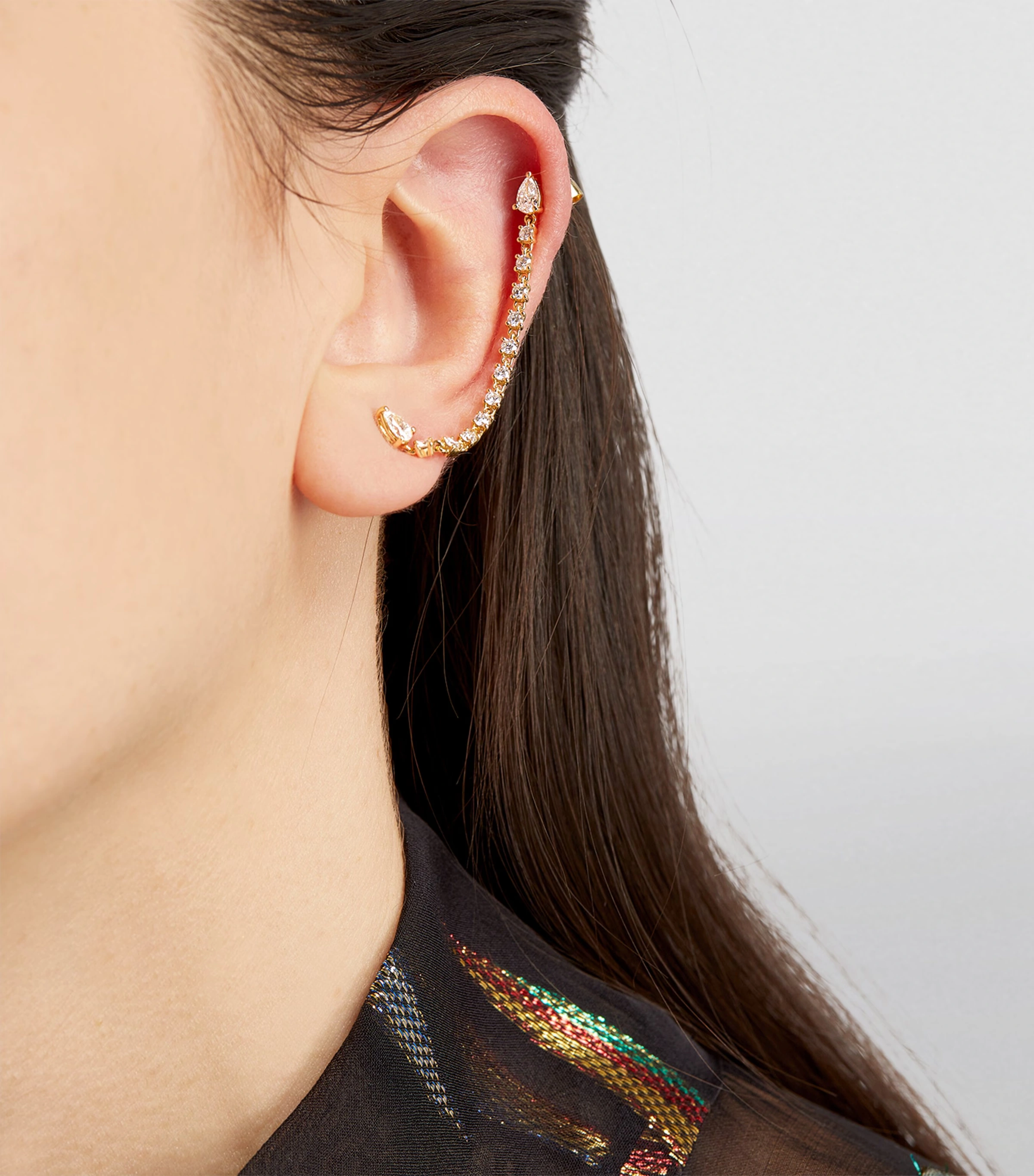 Yellow Gold and Diamond Double-Pierced Loop Single Earring