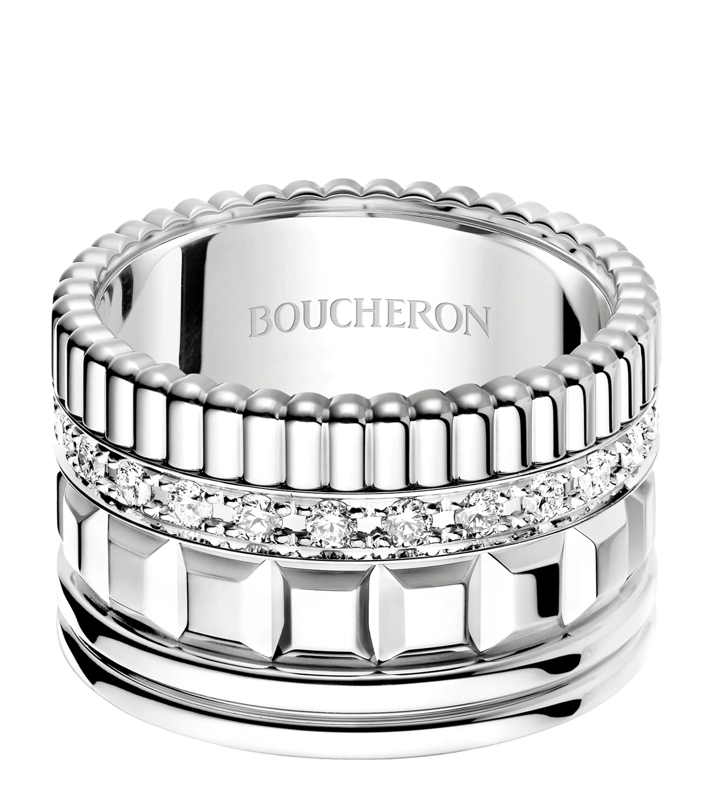 Large White Gold and Diamond Quatre Radiant Ring