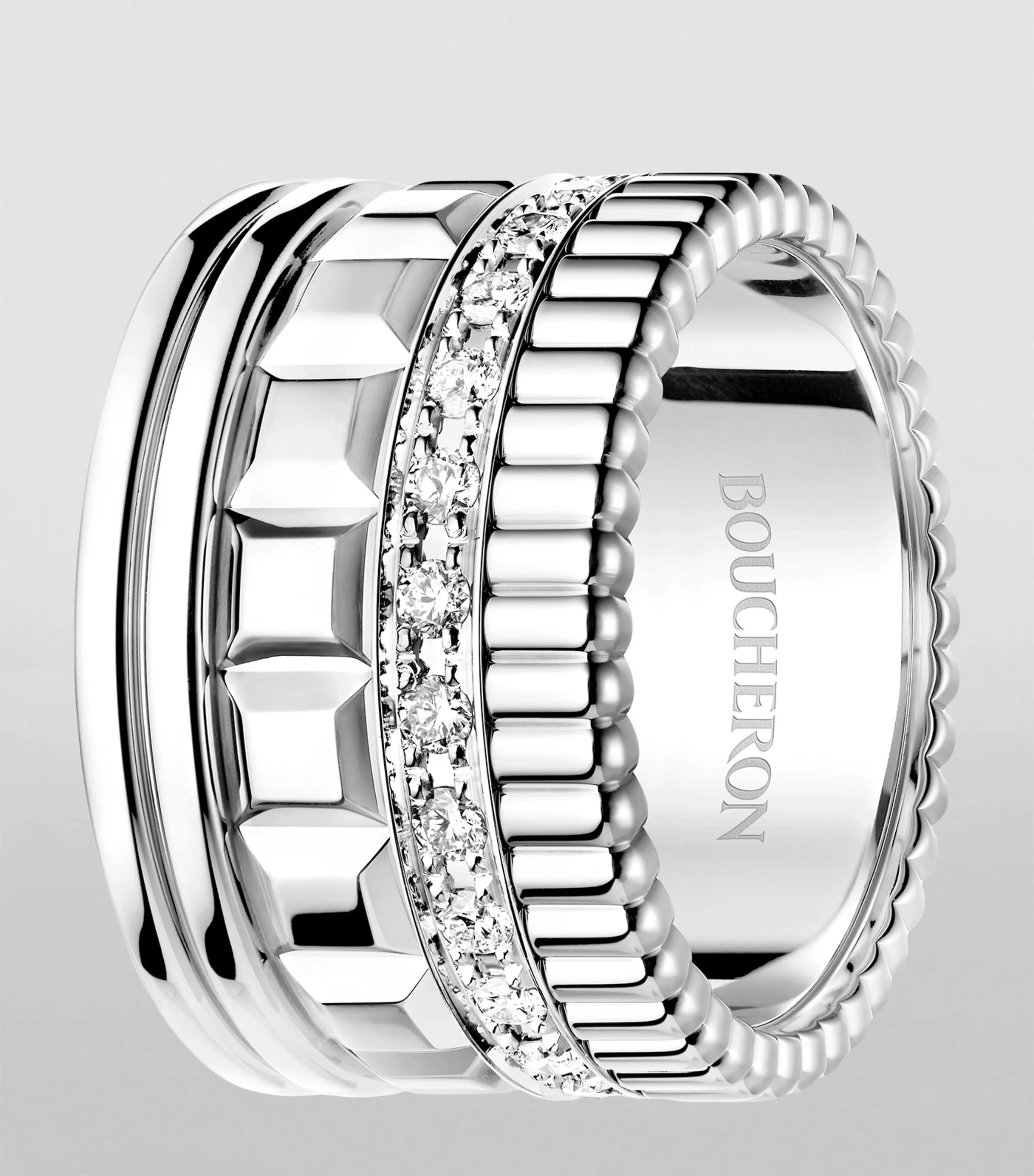 Large White Gold and Diamond Quatre Radiant Ring