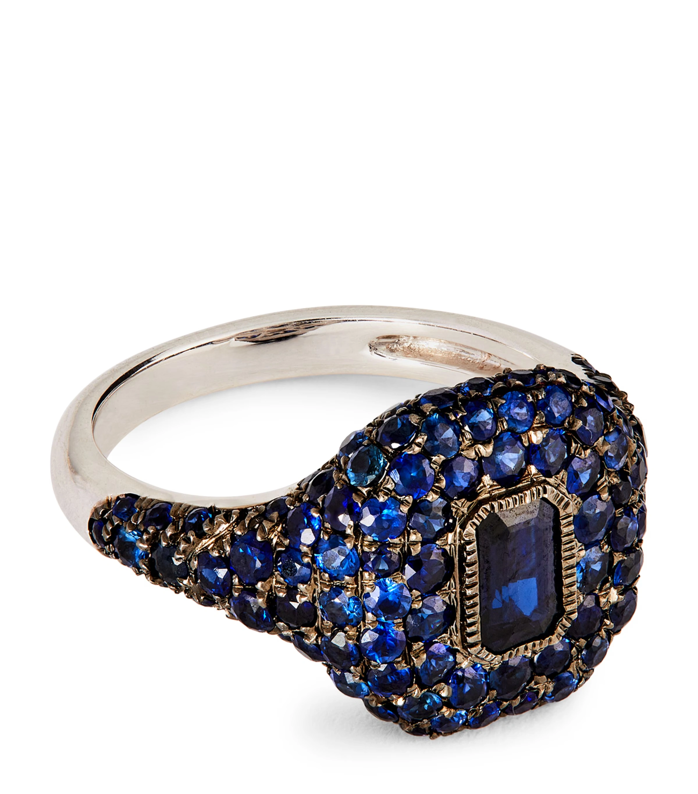 White Gold and Sapphire New Modern Pinky Ring