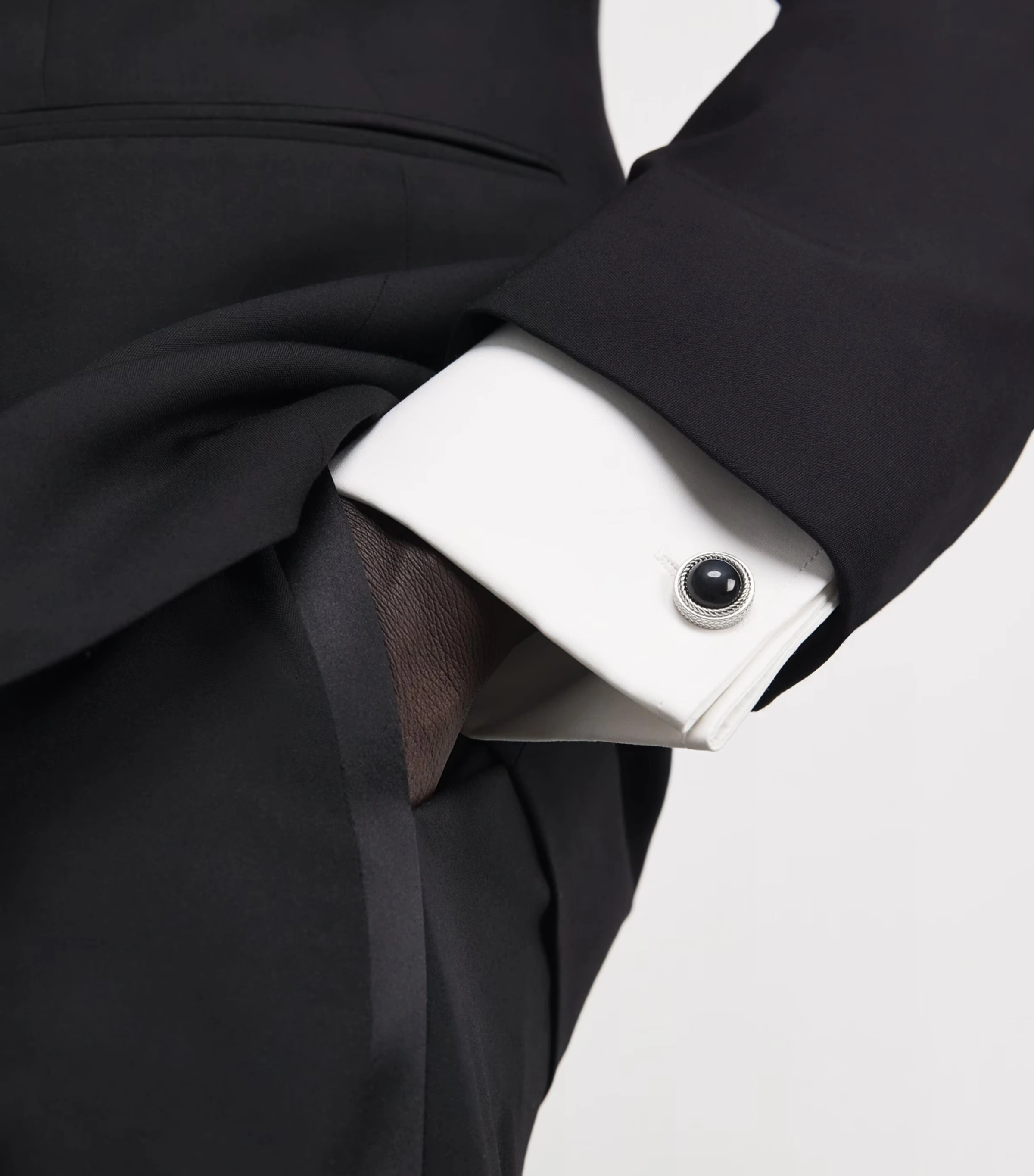 Sterling Silver and Onyx Herringbone Cufflinks and Studs Set