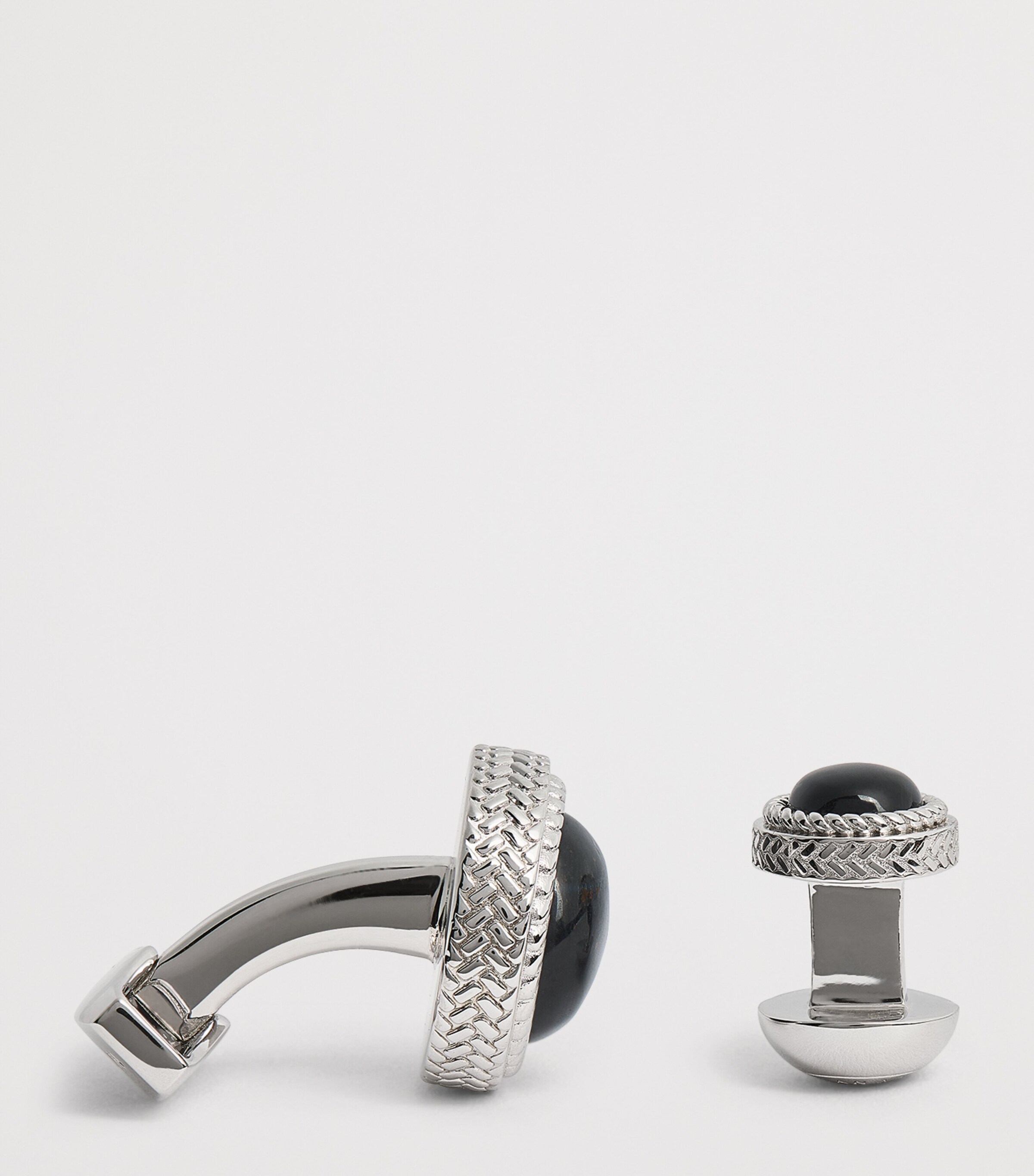 Sterling Silver and Onyx Herringbone Cufflinks and Studs Set