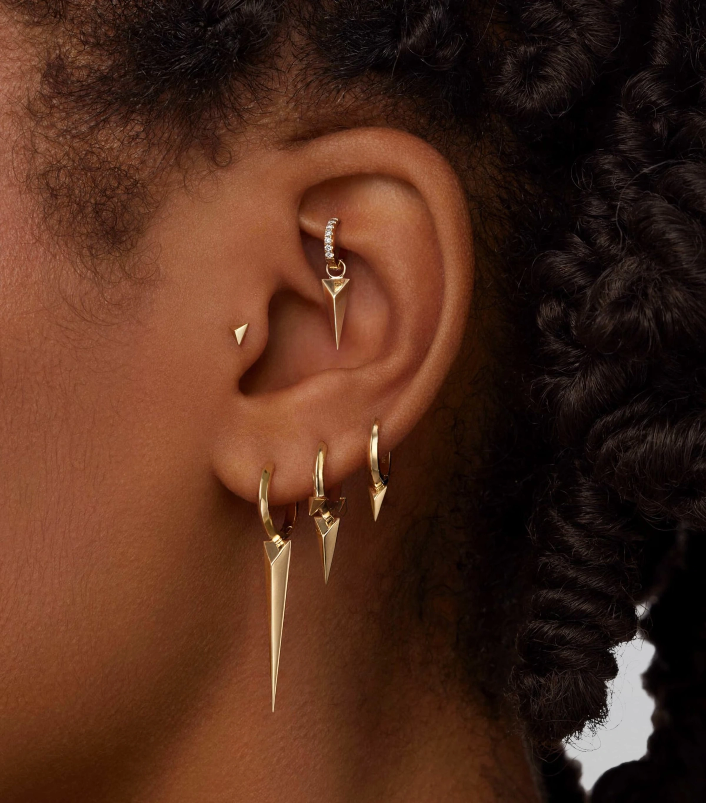 Yellow Gold Faceted Single Short Spike Hoop Earring (8mm) 3 Yellow Gold Faceted Single Short Spike Hoop Earring (8mm)