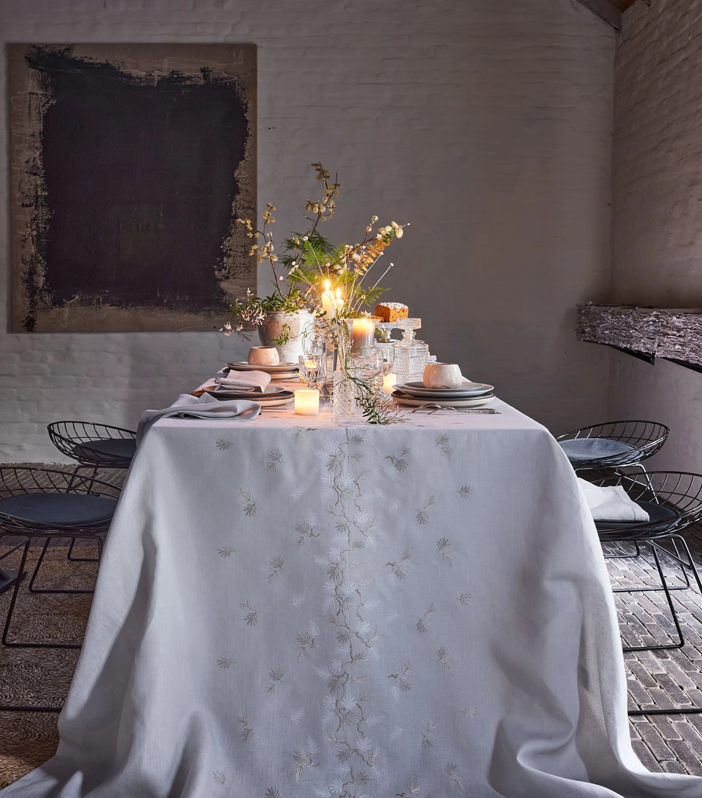Linen Embroidered Tablecloth (170cm x 250cm)