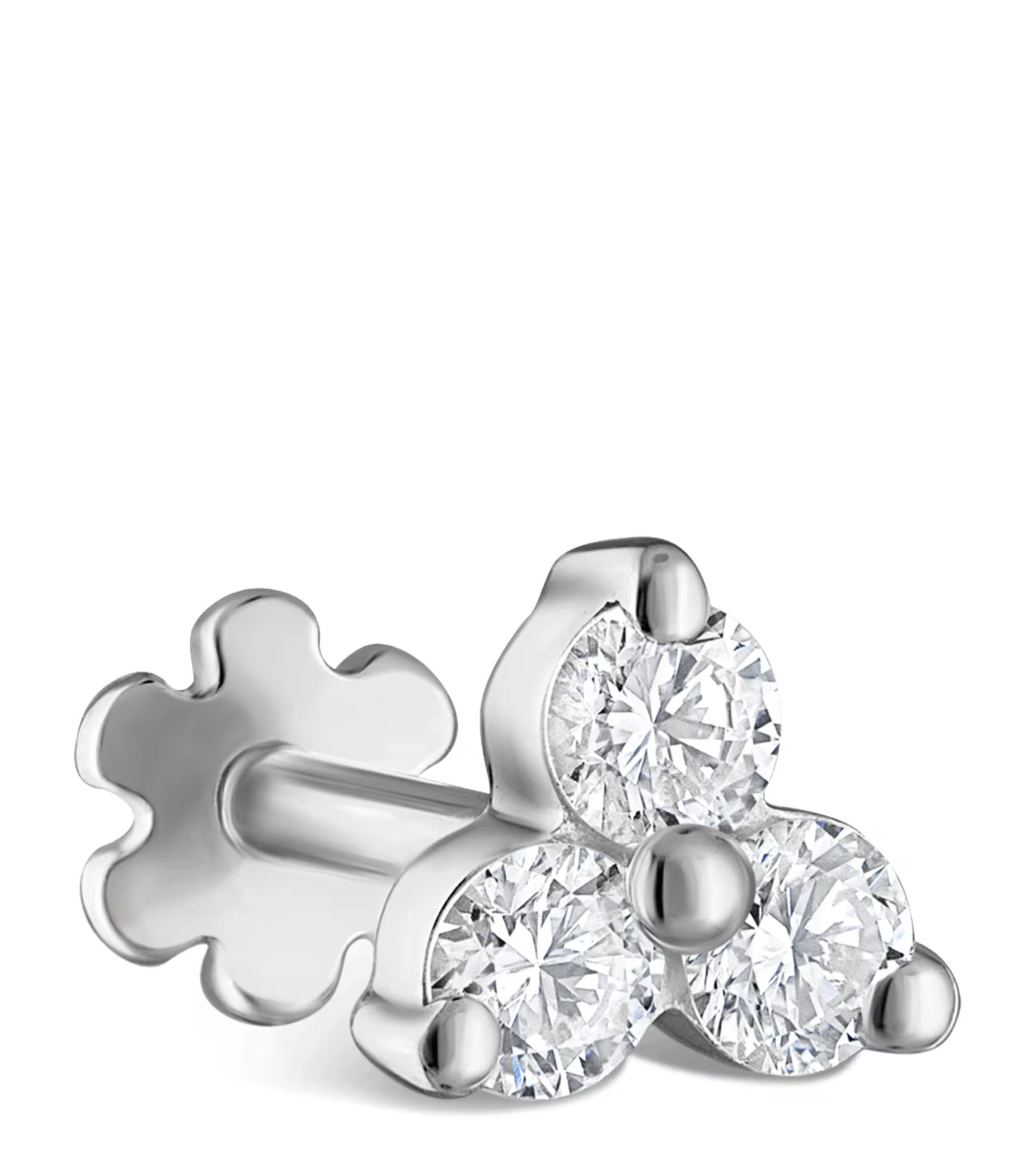 White Gold Diamond Trinity Threaded Stud Earring (4.5mm)