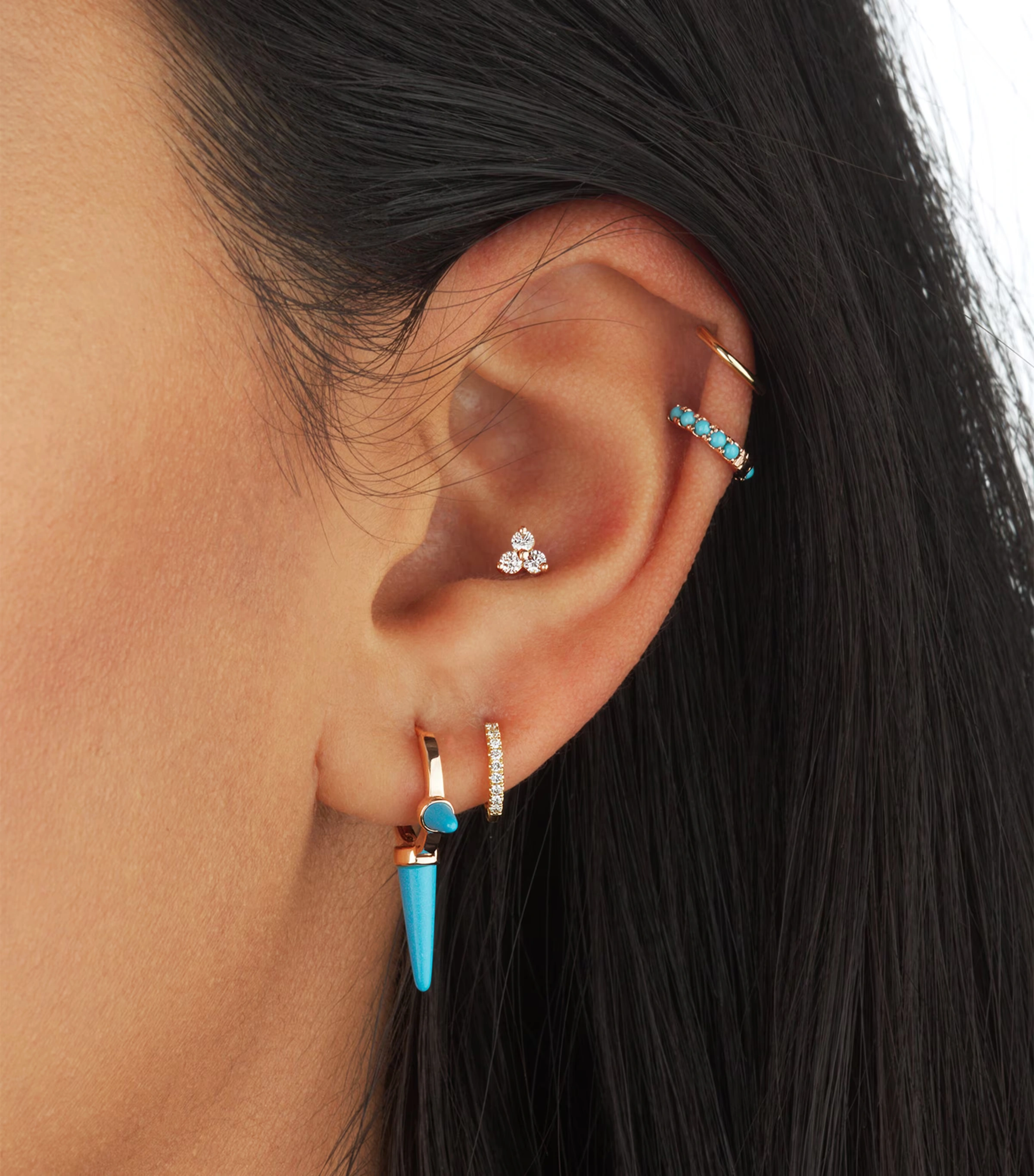 White Gold Diamond Trinity Threaded Stud Earring (4.5mm)