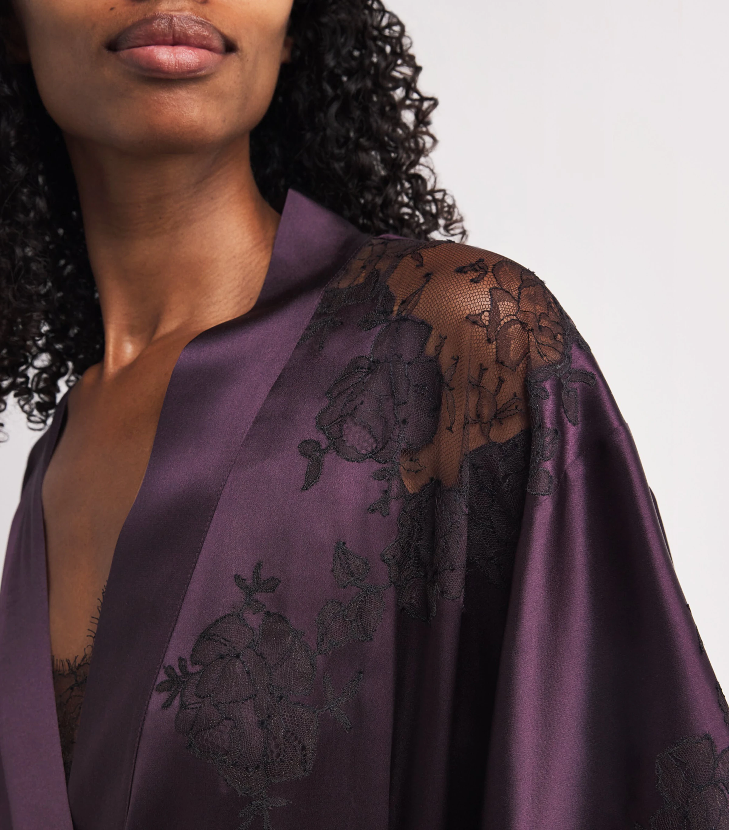Silk Lace-Detail Long Robe