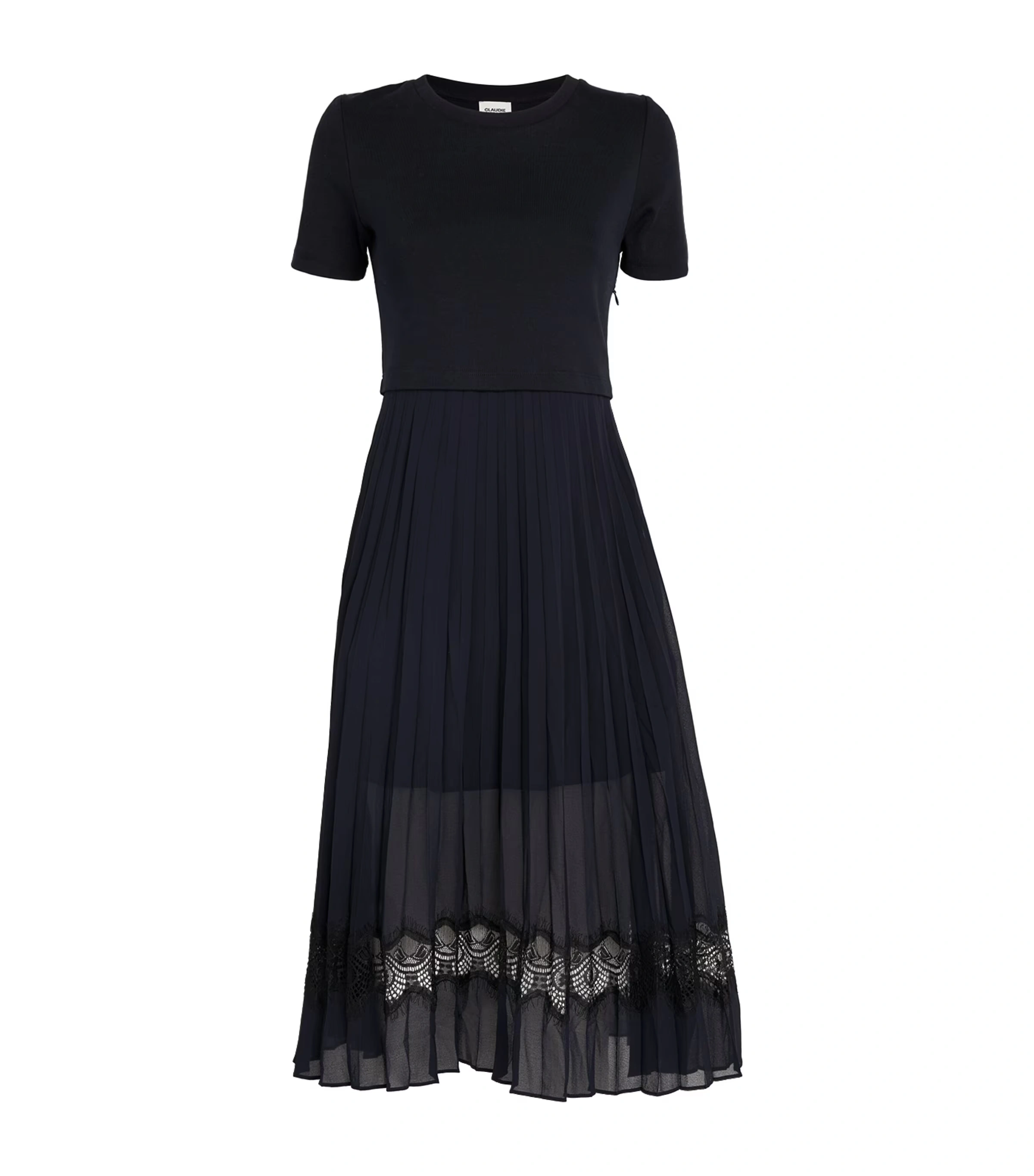 Lace-Trim Pleated Midi Dress