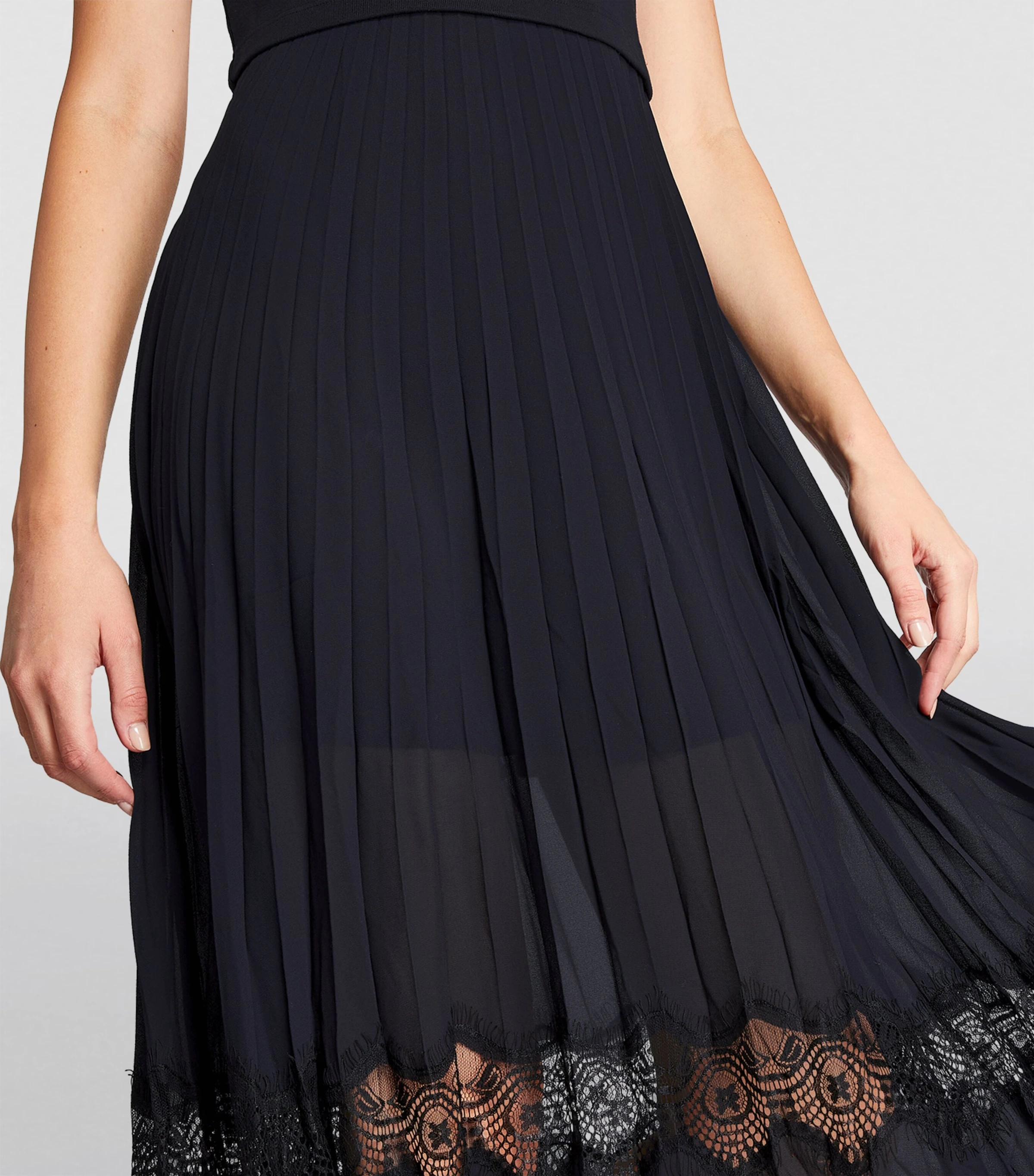 Lace-Trim Pleated Midi Dress