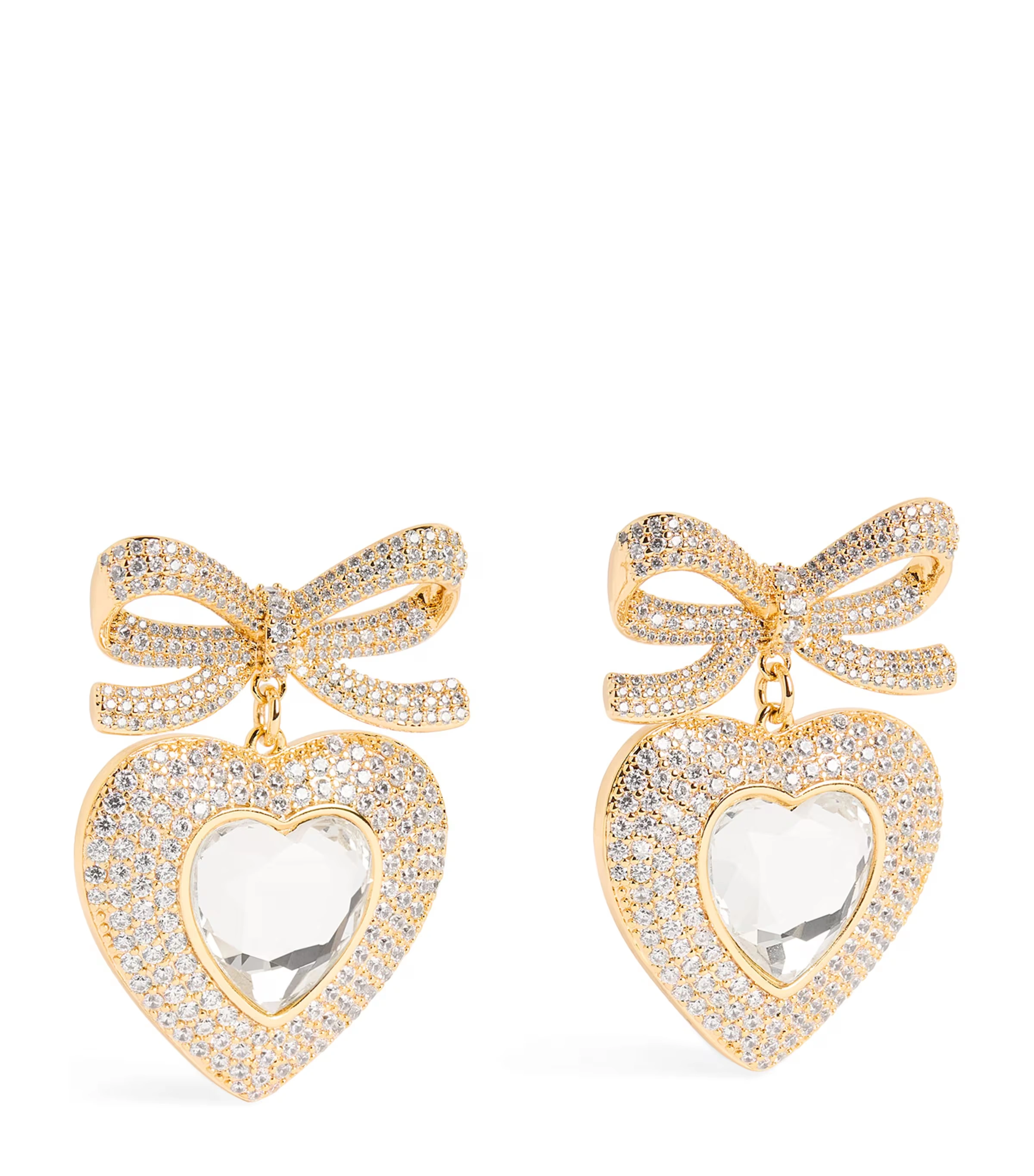 Crystal-Embellished Bow Heart Earrings