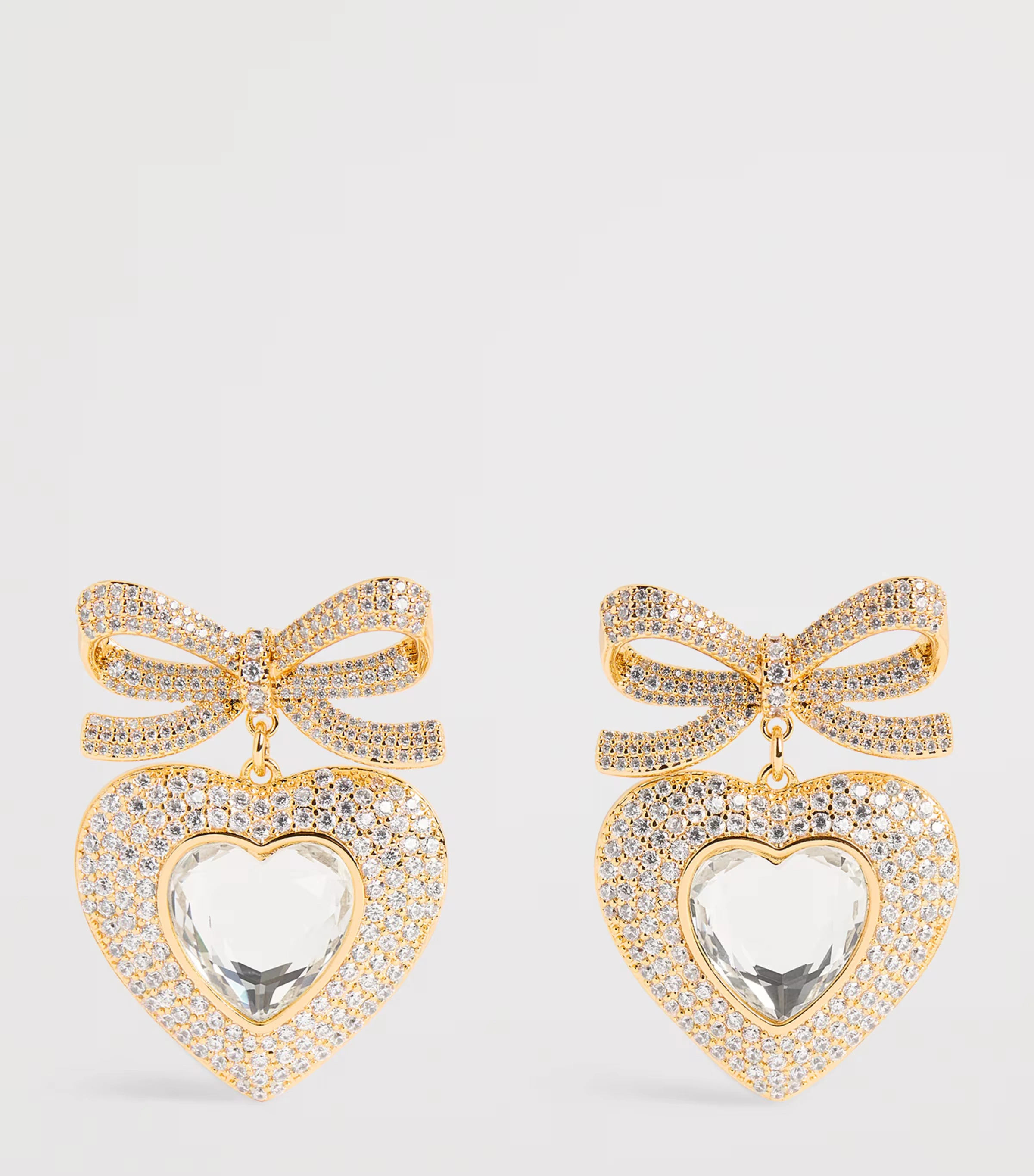 Crystal-Embellished Bow Heart Earrings