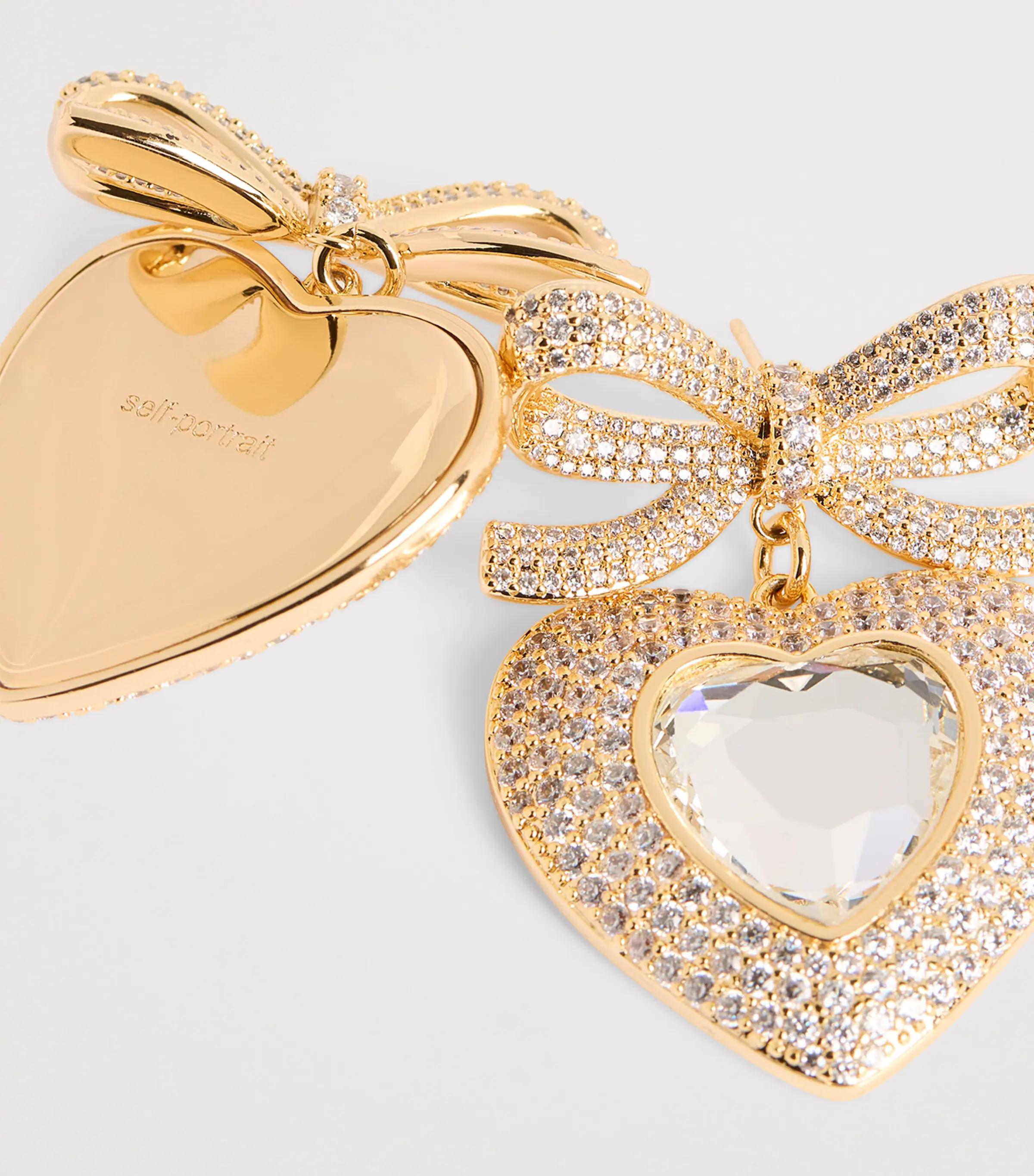 Crystal-Embellished Bow Heart Earrings