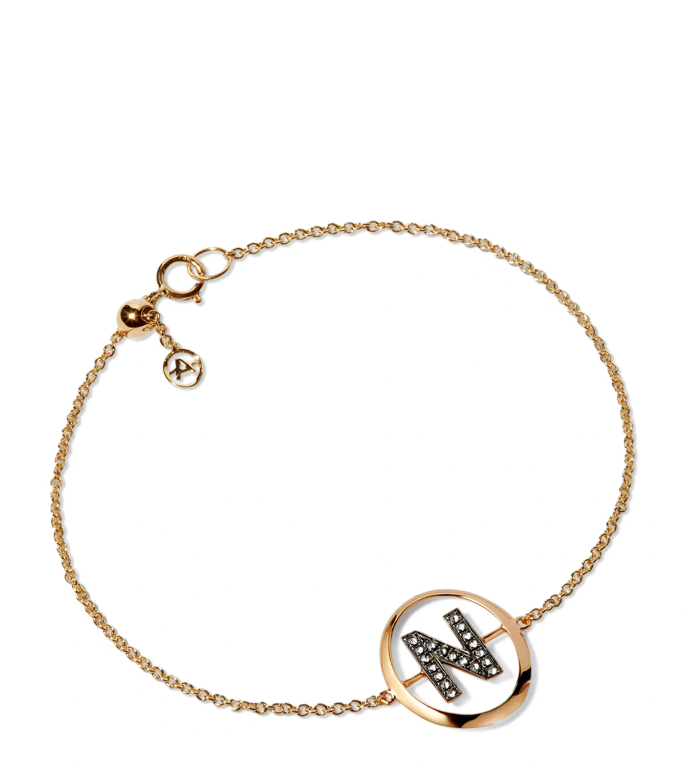 Yellow Gold and Diamond Initial N Bracelet