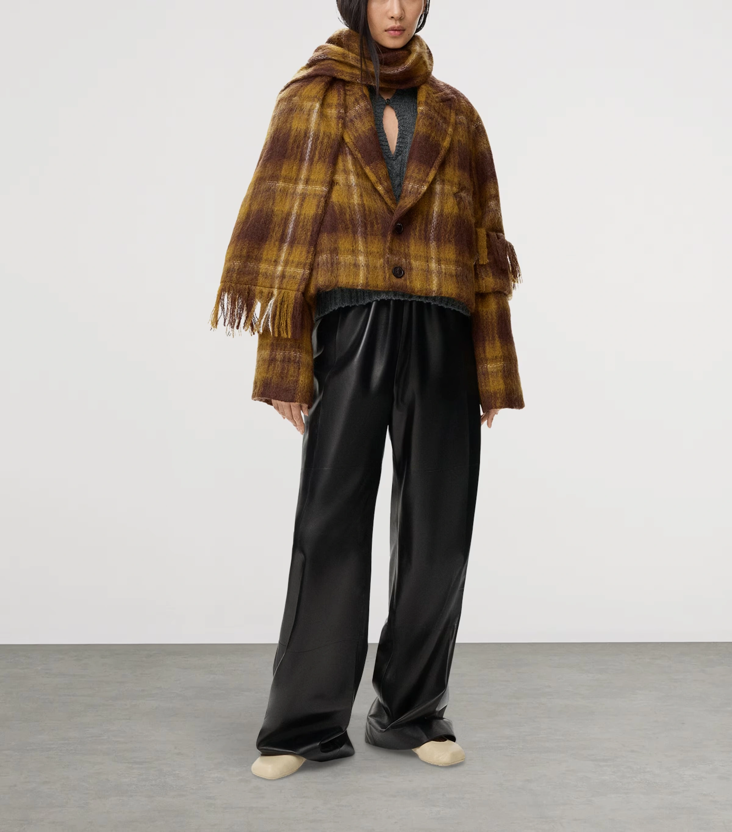 Mohair-Wool Scarf-Detail Check Coat 3 Mohair-Wool Scarf-Detail Check Coat