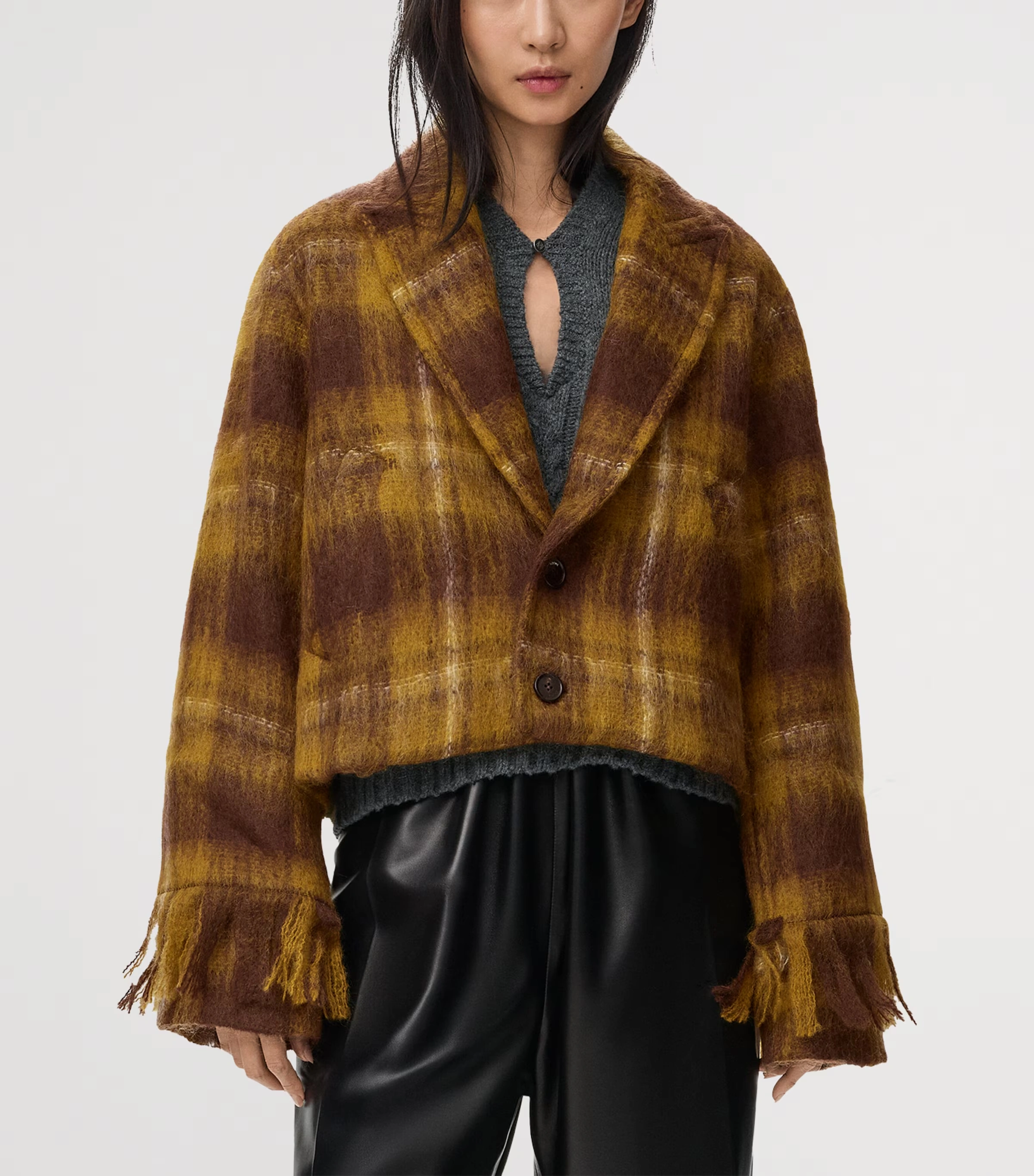 Mohair-Wool Scarf-Detail Check Coat 4 Mohair-Wool Scarf-Detail Check Coat