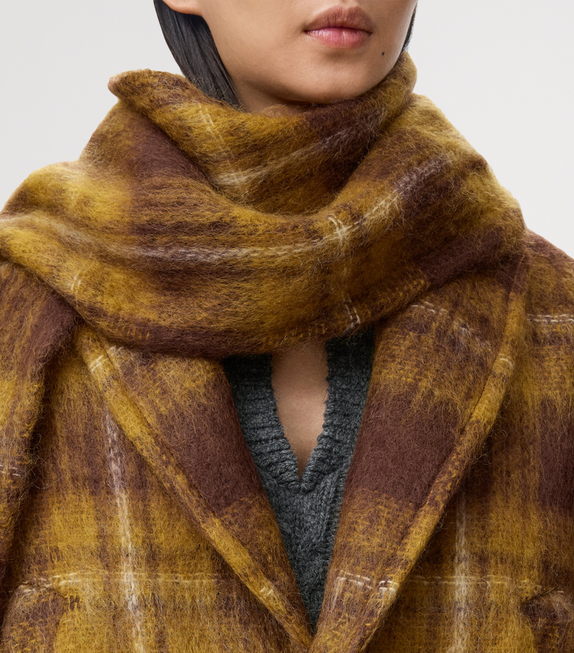 Mohair-Wool Scarf-Detail Check Coat 6 Mohair-Wool Scarf-Detail Check Coat