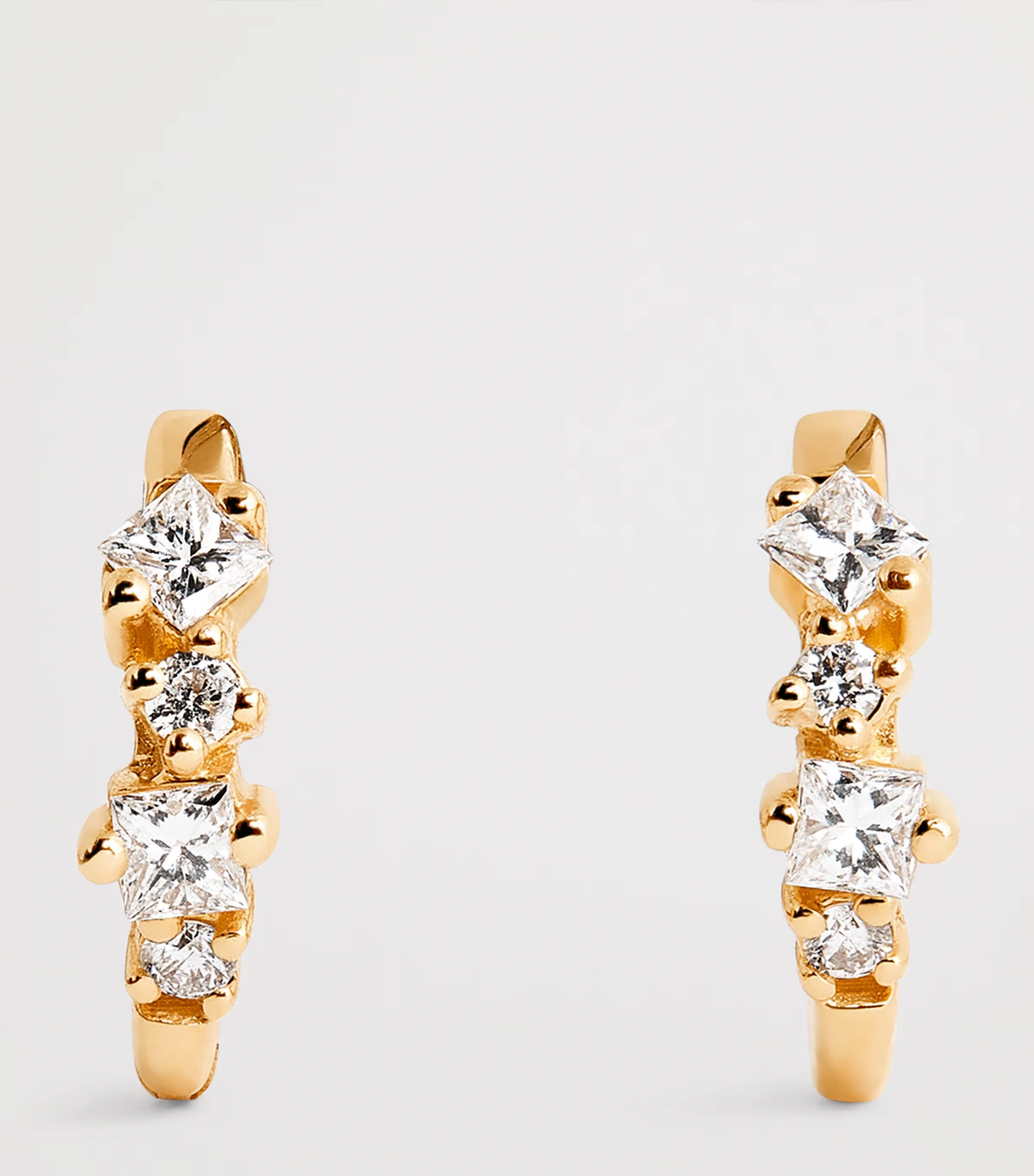 Yellow Gold and Diamond Princess Huggie Earrings 3 Yellow Gold and Diamond Princess Huggie Earrings