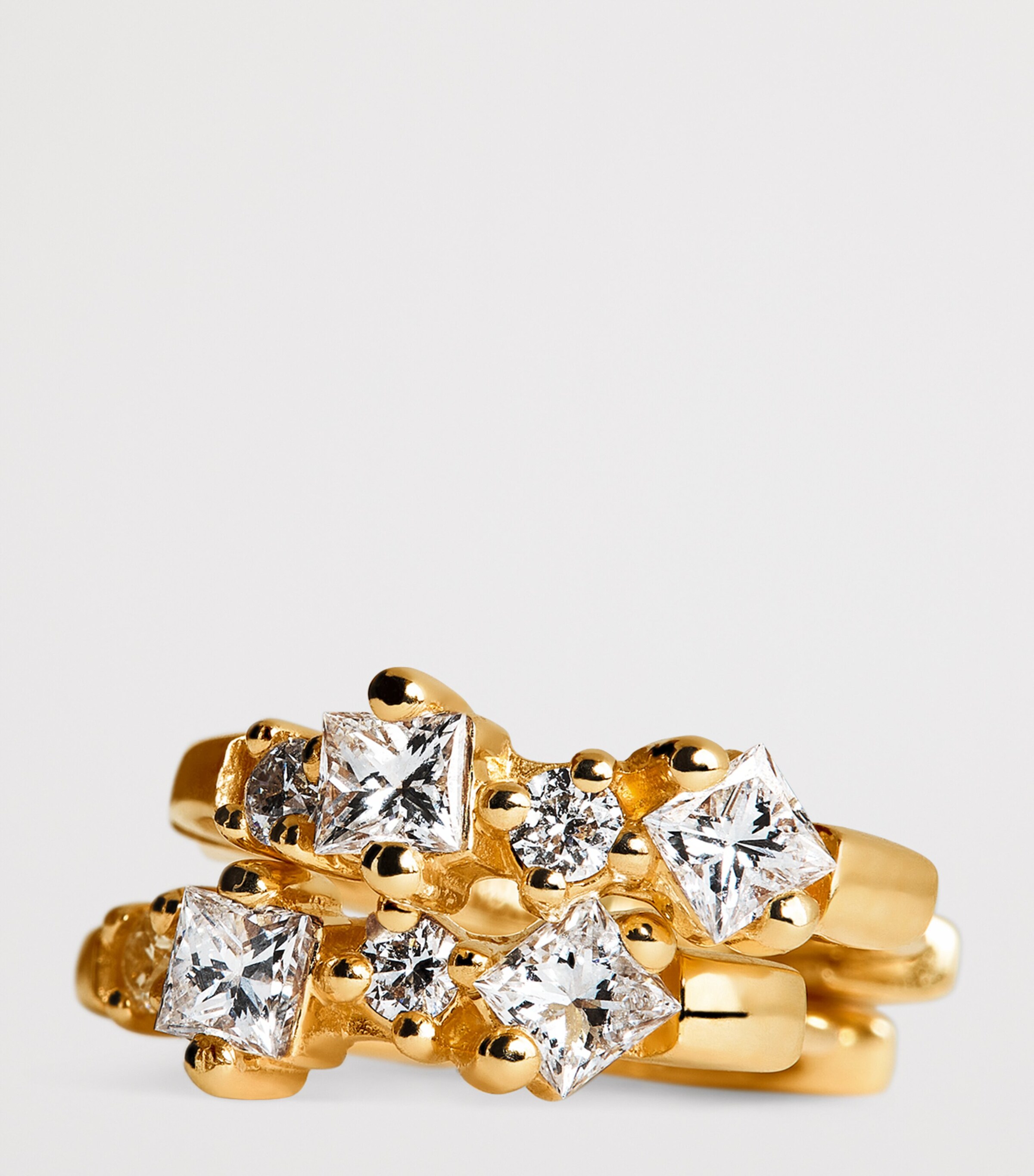 Yellow Gold and Diamond Princess Huggie Earrings 6 Yellow Gold and Diamond Princess Huggie Earrings